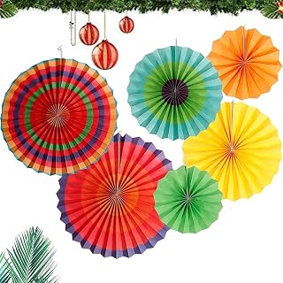Ensemble De Décoration D'Éventail En Papier, Ventilateur De Plafond À Pompons, Décoration De Vacances Mexicaine, Adapté Aux Fêtes, Mariages, Noël, Thanksgiving, Halloween (Modèles colorés)