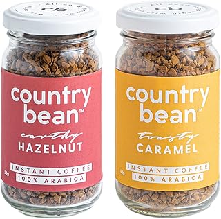 Country Bean Instant Coffee Powder Combo With Hazelnut And Caramel Flavoured Coffees, Pack Of 2, 50 G X 2 | 100% Arabica, Freeze-Dried | Makes 50 Cups,Bottle,100 Gm