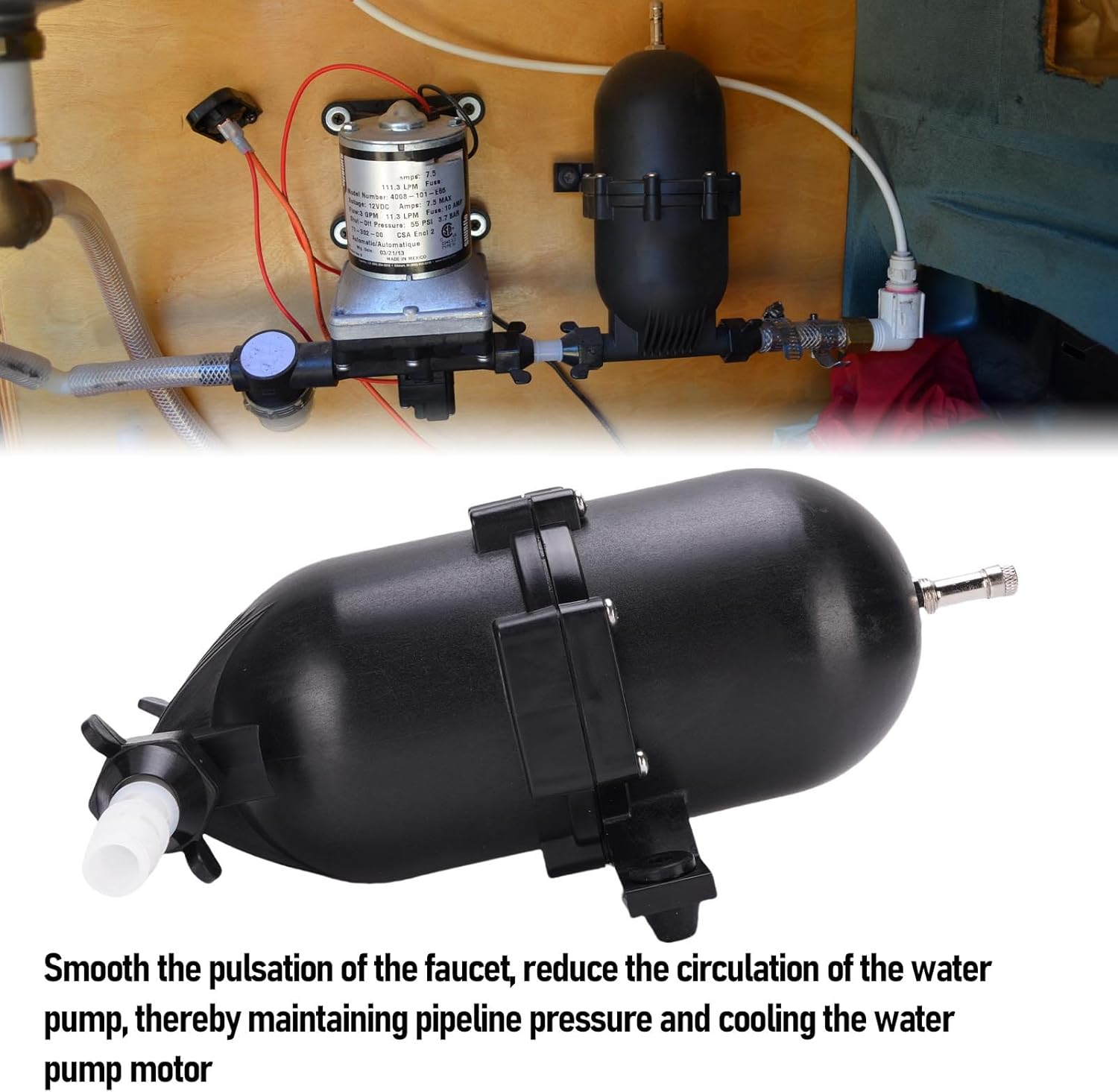 182-200 Pre Pressurized Accumulator Tank, Pulsation Holds Water Under Pressure PSI, for RV Camping, Home Kitchens, Yachts, and Similar Scenarios Black