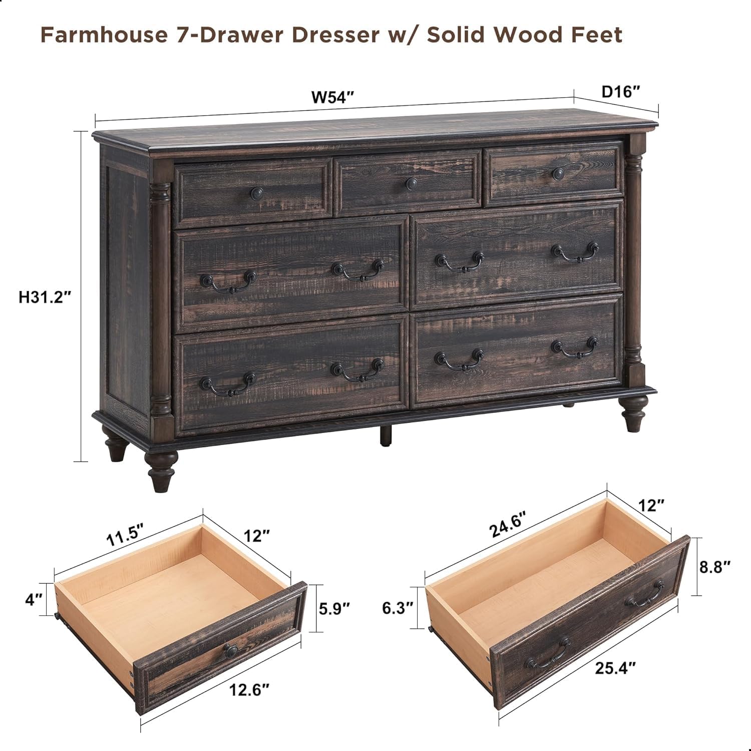 Dimensions of T4TREAM Farmhouse 7-Drawer Dresser