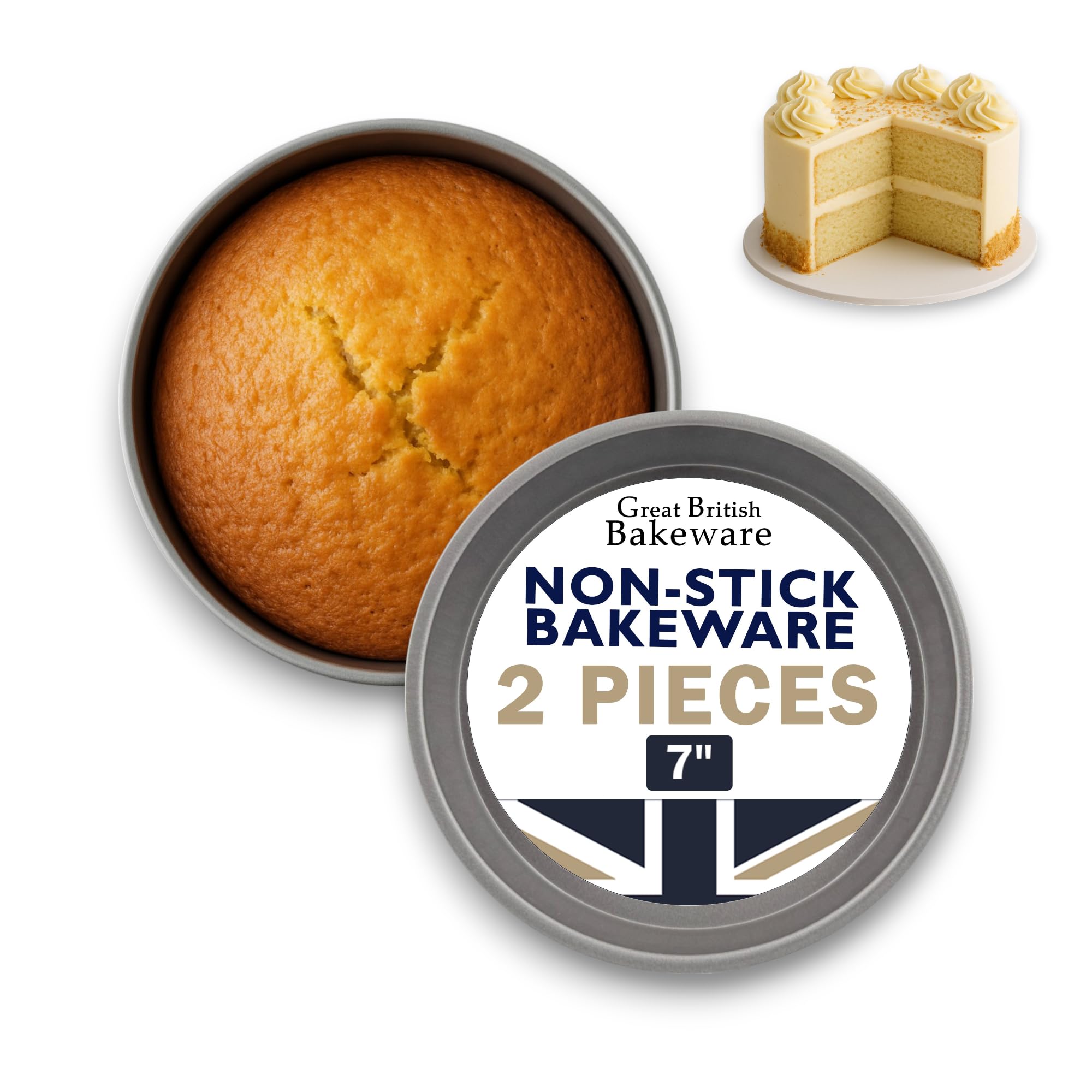 Samuel Groves 7" Round Victoria Sandwich Sponge Cake Tin Pan Twin Pack, Straight Sided, Fixed Base, Superior Double Coated Non Stick, Made in England (7 Inch)