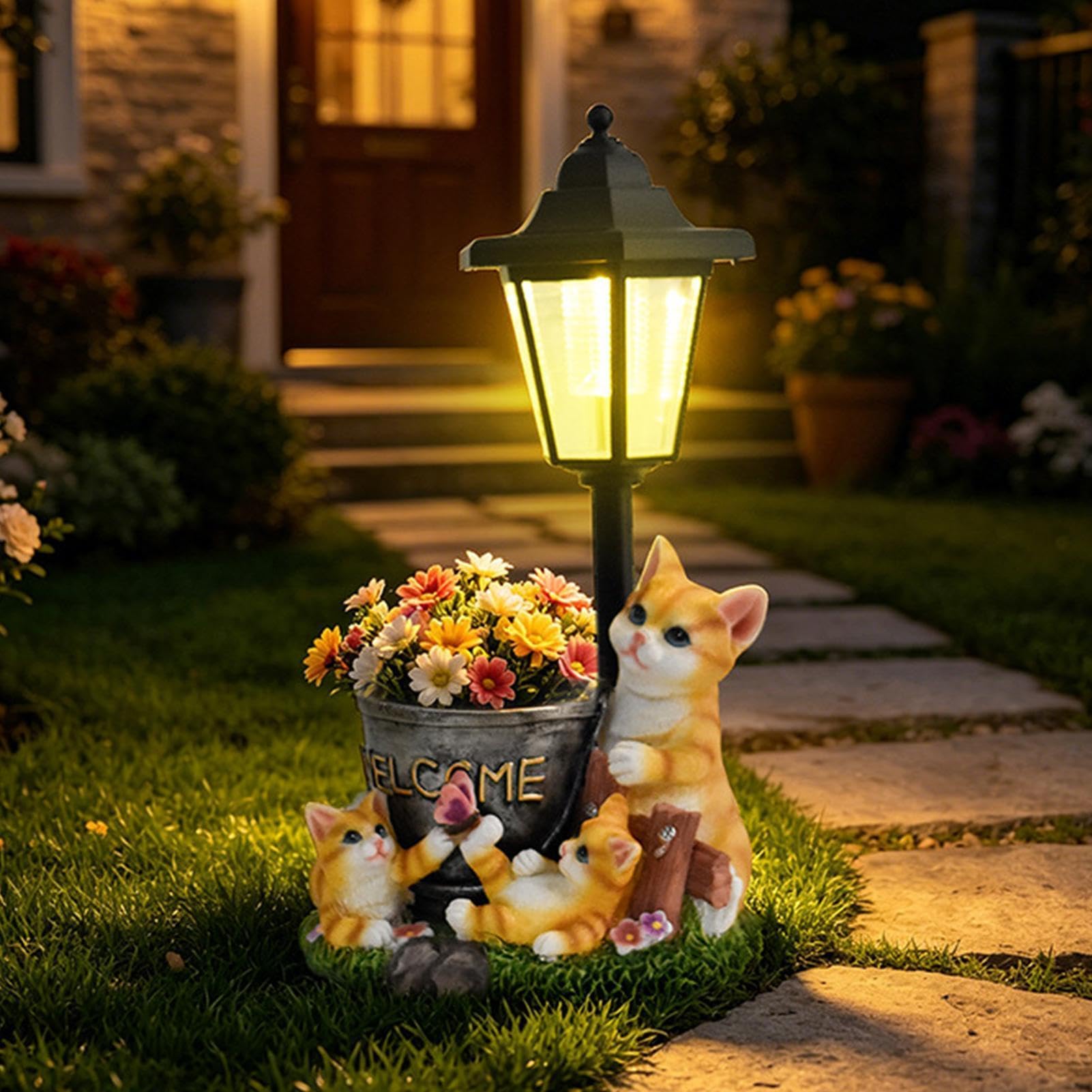 Słoneczne Figurki Ogrodowe Świetlna statuetka kota dekoracja doniczki | Dekoracja Ogrodowa Rzeźba Zwierzęcia Na Patio, Ganek, Podwórko, Trawnik, Dziedziniec, Ścieżki, Alejki Oraz Do Krajobrazu
