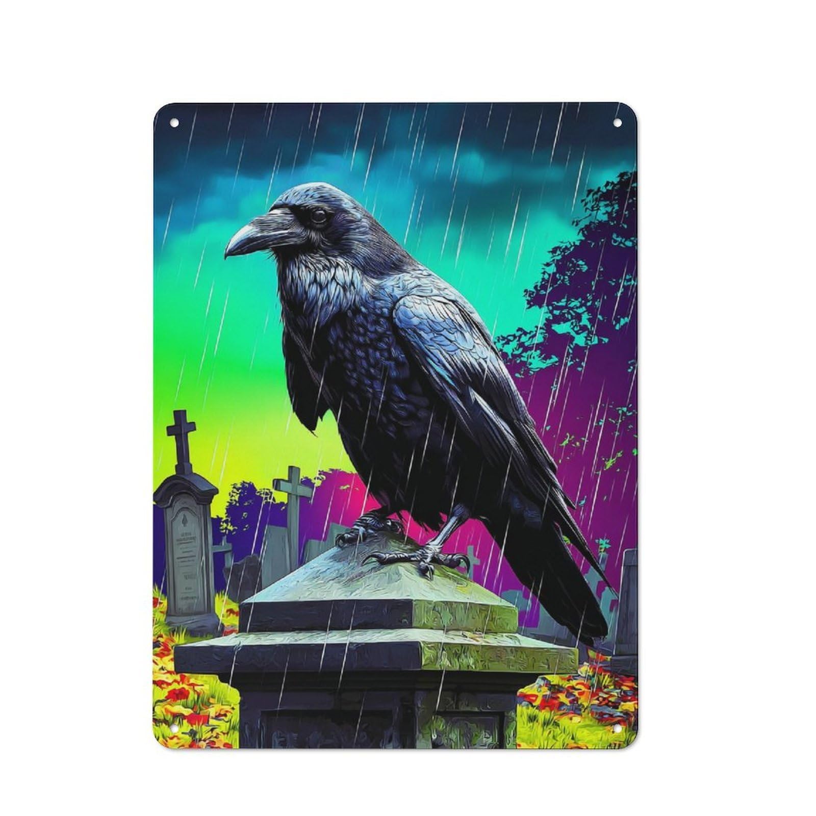 Junmoney Rainbow Graveyard Raven Vintage Retro Metal Sign 40X30cm Featuring Garage Wall Decor For Garage, Workshop, Shed Or Utility Room