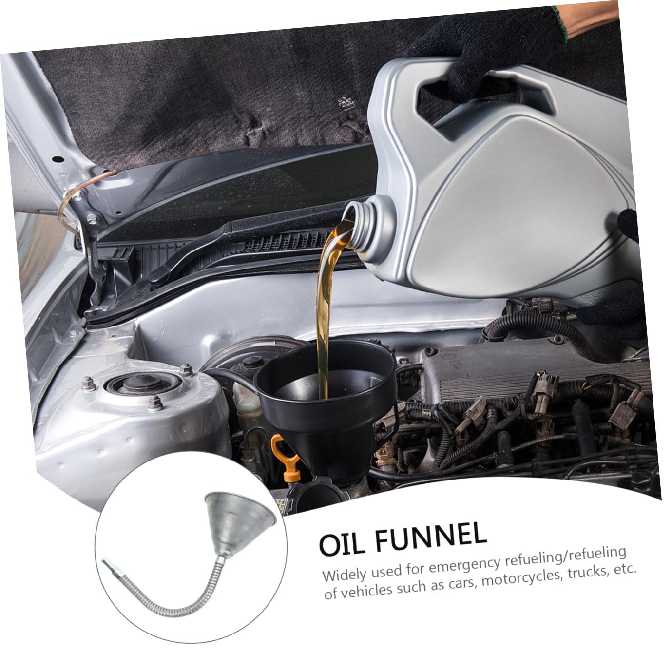 Amosfun Embudo De Aceite De Hierro Embudo y Flexible Para Cambio De Aceite Automotriz Para Coches Motos y Camiones