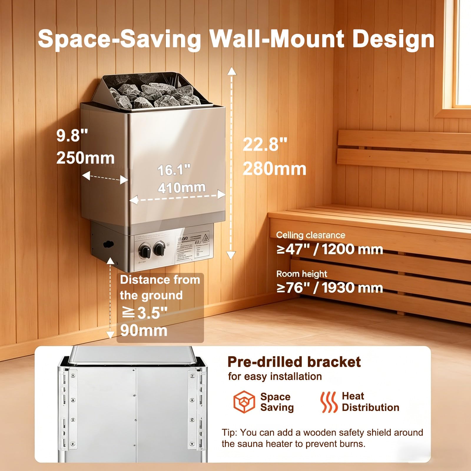 3-9KW Estufa Sauna Eléctrico 220V Calentador Sauna de Vapor Seco con Controlador Interno y Temporizador para Casa Hotel Sala de Sauna SPA Cuarto de Baño 4.5KW