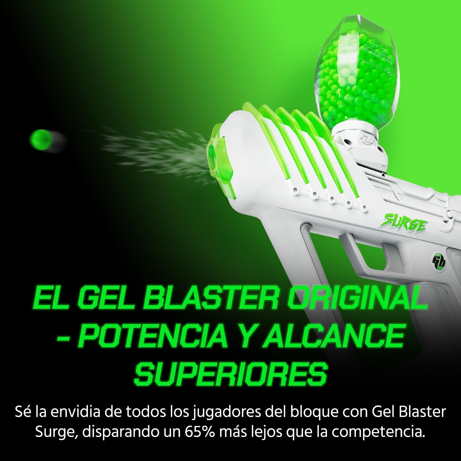 Gel Blaster The Original Surge - Lanzador de Bolas de Gel de Alto Rendimiento | Modos semiautomático y automático | 10K Rondas | Alcance de 30 Metros | Incluye 800 Rondas | para Mayores de 14 años