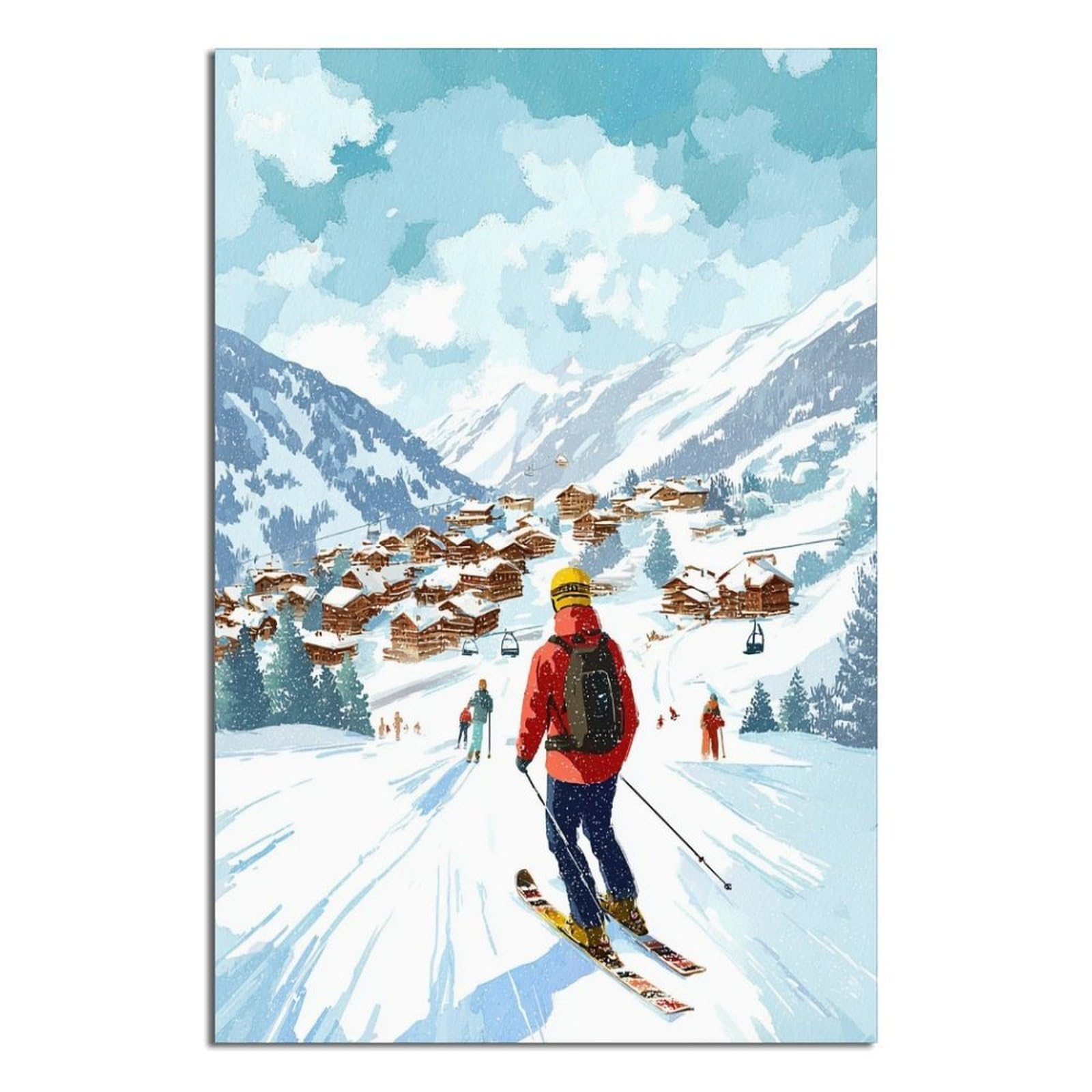 iPuzou Obergurgl Austria Ski Poster 20x30inch(50x75cm) Vintage Watercolor Canvas Art
