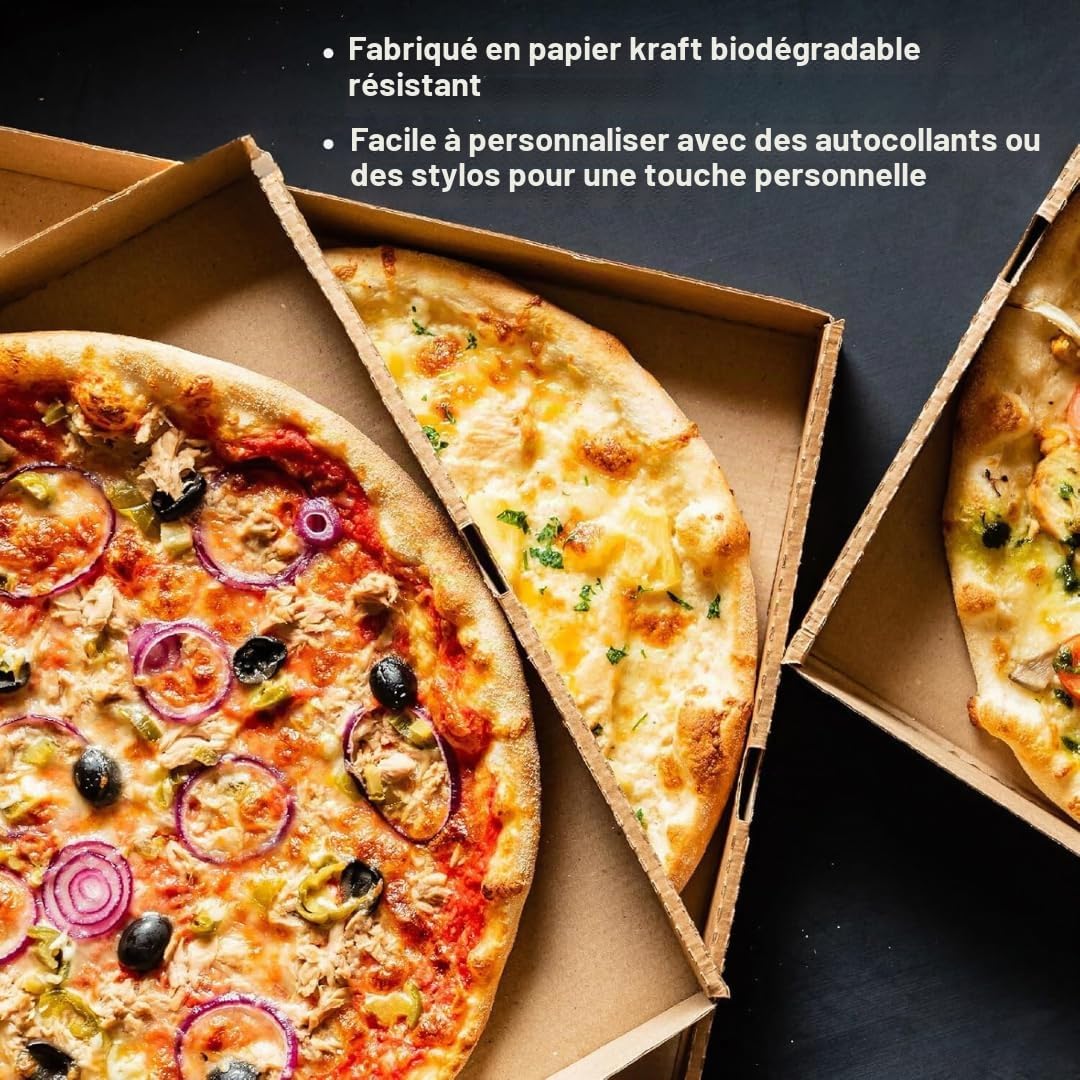 Lot de 100 boîtes à pizza 30 x 30 x 4 cm - Emballage compostable - Carrées - Marron
