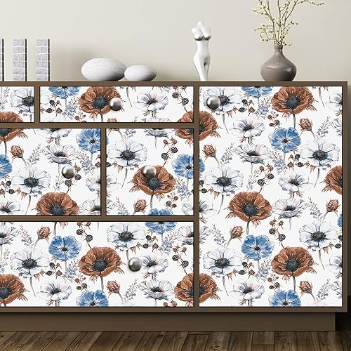 Papel tapiz floral autoadhesivo removible para despegar y pegar, papel tapiz floral de vinilo para paredes decorativas de dormitorio (16.9 pulgadas