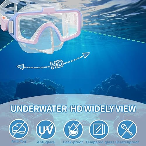 Miniatura 3 de Gafas de natación para niños con cubierta para la nariz, gafas de natación antivaho de dos colores para 6-14, máscara de buceo de esnórquel para