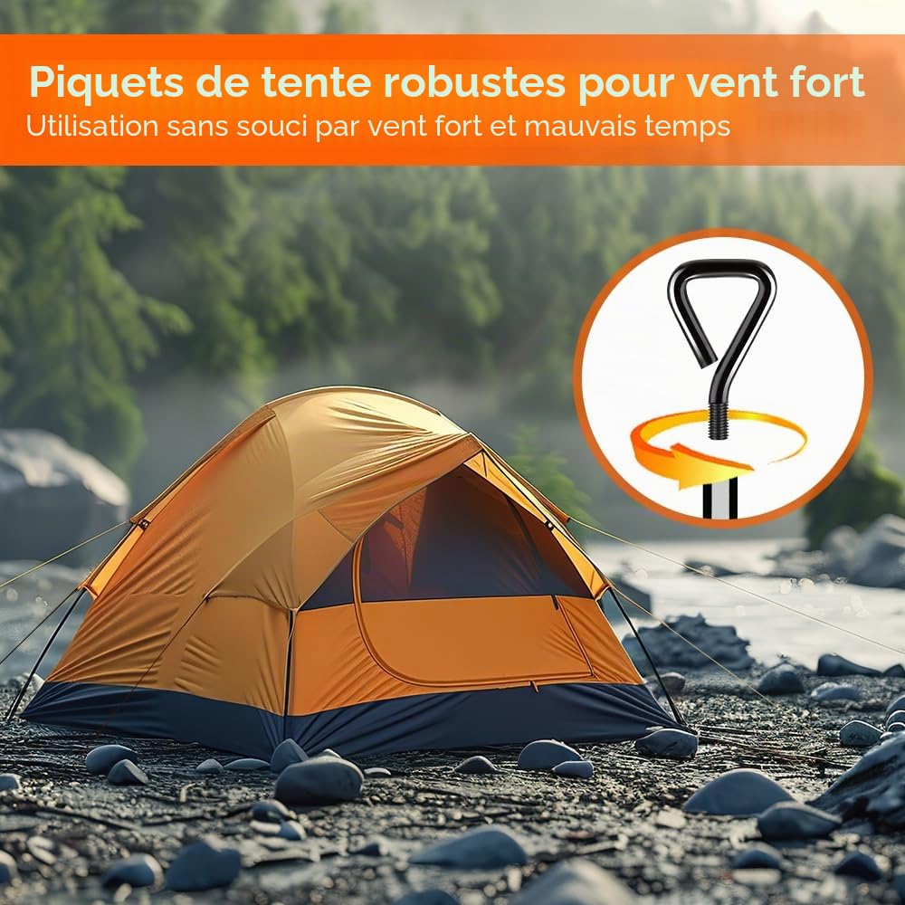 Ancrages de Sol, Tentes, Trampoline, Piquet Ancrage à Visser, Lot de 4 Ancrages de Robustes pour Cadre de BalançOire, Ancrages de Sol de Jardin, Auvent, RéSistent Aux Vents Forts (4 X 36cm)