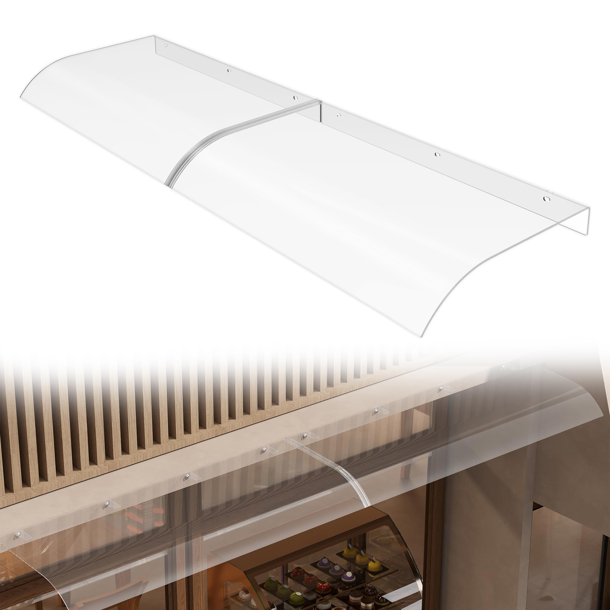 YRHome 50 x 160 cm, zadaszenie do drzwi wejściowych 3,5 mm, poliwęglan, przezroczysty daszek łukowy, ochrona przed deszczem, ochrona przed słońcem, balkon, garaż, okno, baldachim drzwiowy