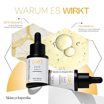 Skincyclopedia 20% Vitamin C Serum High Dosage Anti-Aging Face Serum for a Young Face and Radiant Skin Brightening Skincare Highly Effective Face Care Gives Glow 30 ml