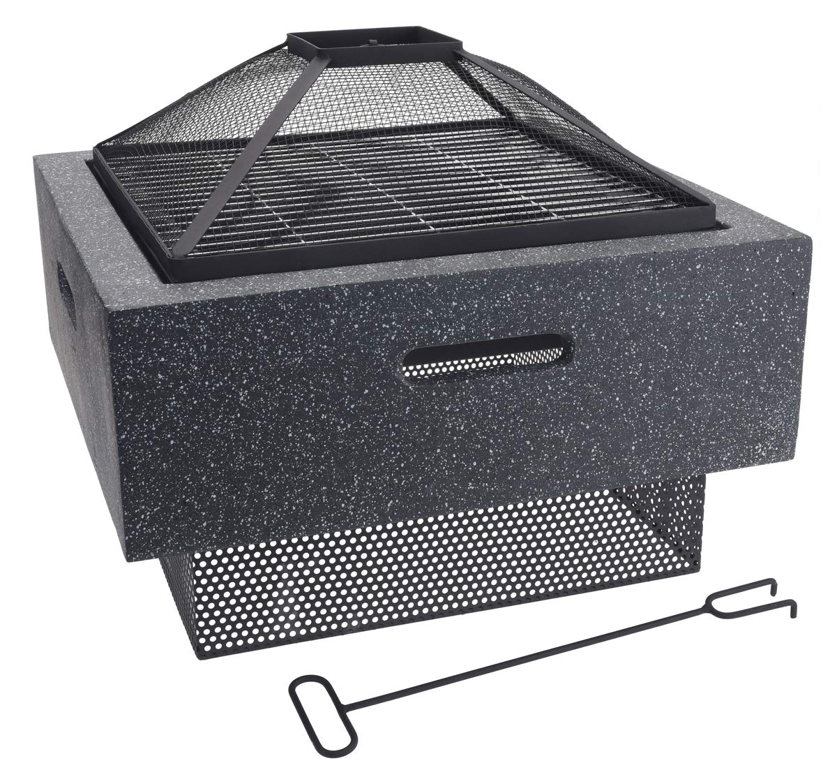 Grill premium – palenisko – kominek tarasowy – przenośny, ze zdejmowanym rusztem, kratką iskrową i pogrzebaczem, kwadratowy – 52 x 30 cm