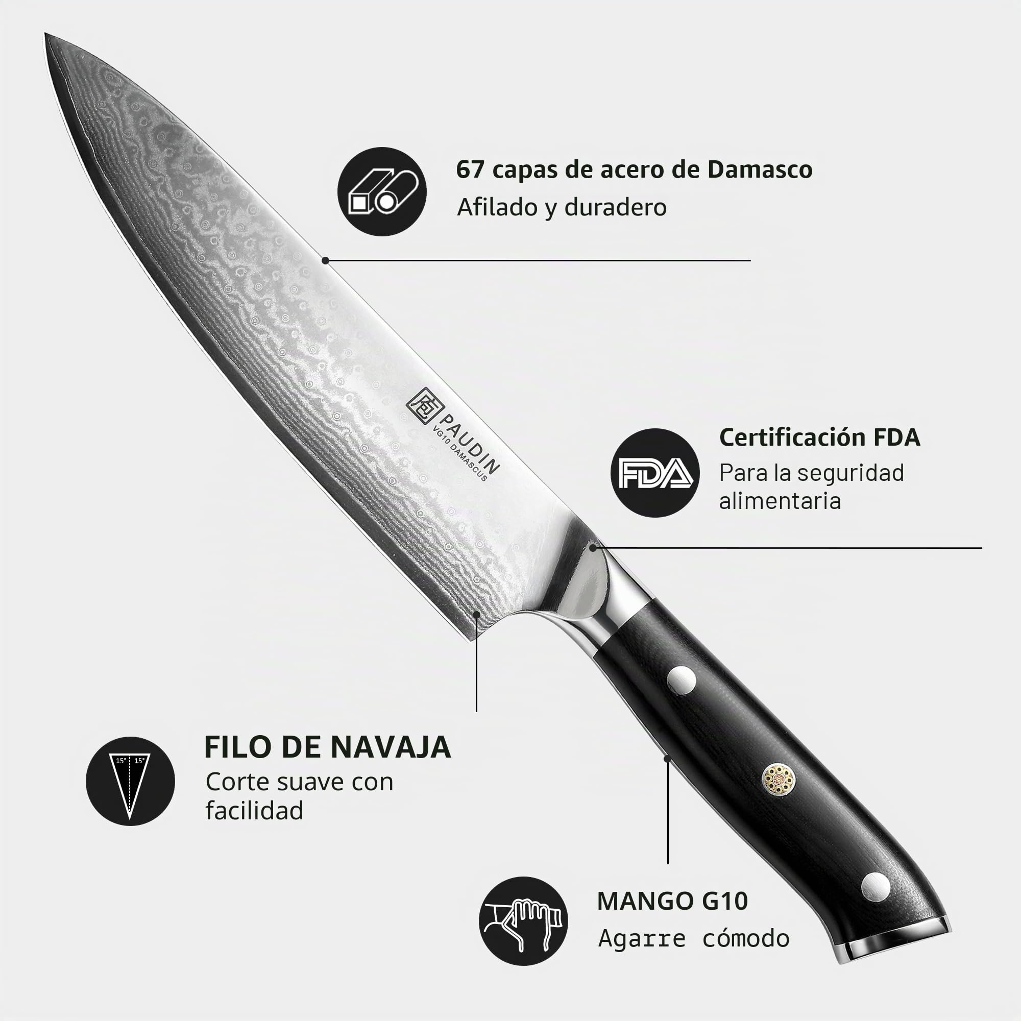 PAUDIN cuchillo jamonero 30 cm, cuchillo de cocina para jamón, cuchillo de pescado profesional de acero inoxidable, cuchillo para salmón extra afilado con mango ergonómico de madera de pakka