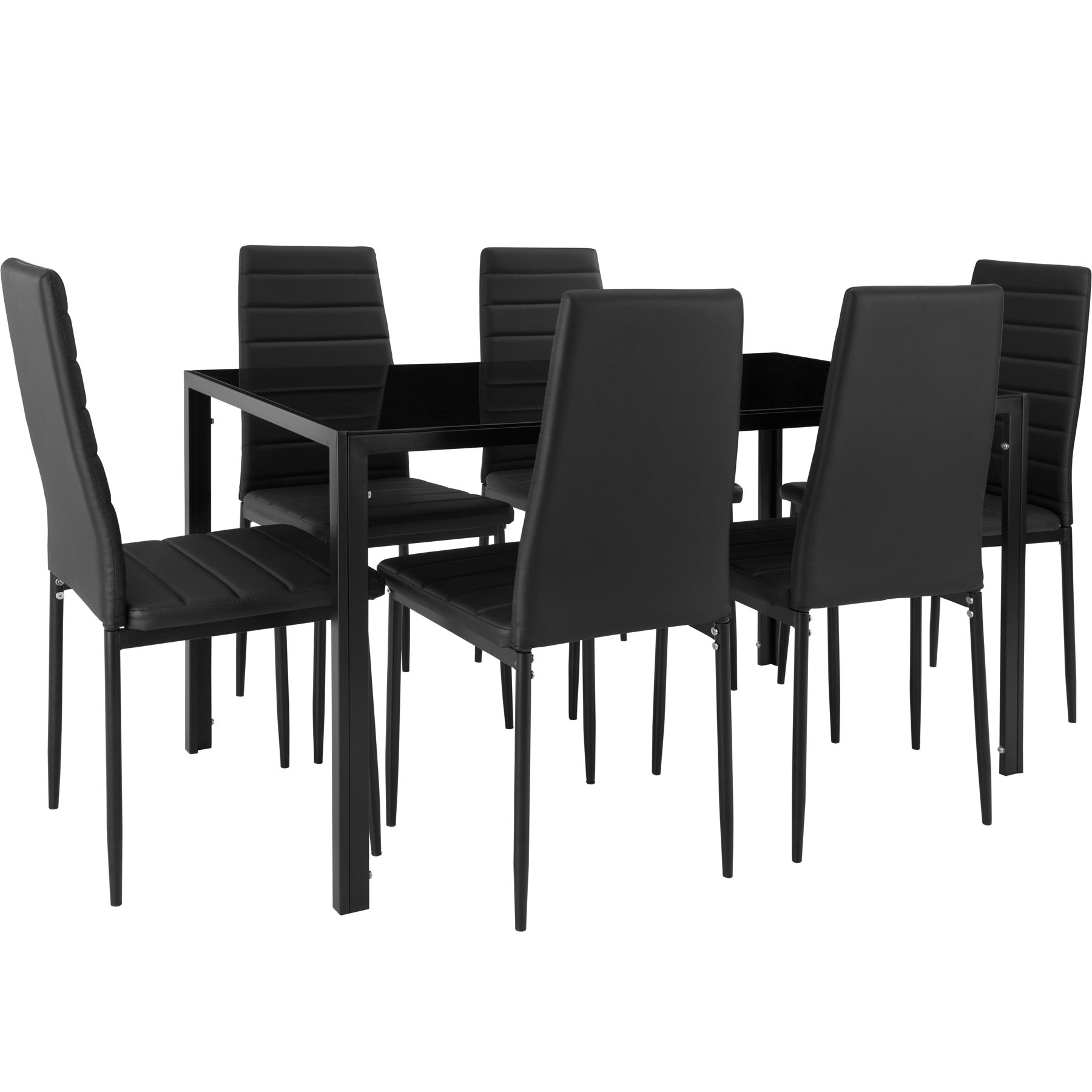 tectake® Ensemble Table à Manger avec 6 chaises de Salle à Manger en Cuir synthétique Chaises Modernes Structure & Pieds en Acier Table Salle à Manger en Verre trempé pour Salon, Chambre, Cuisine
