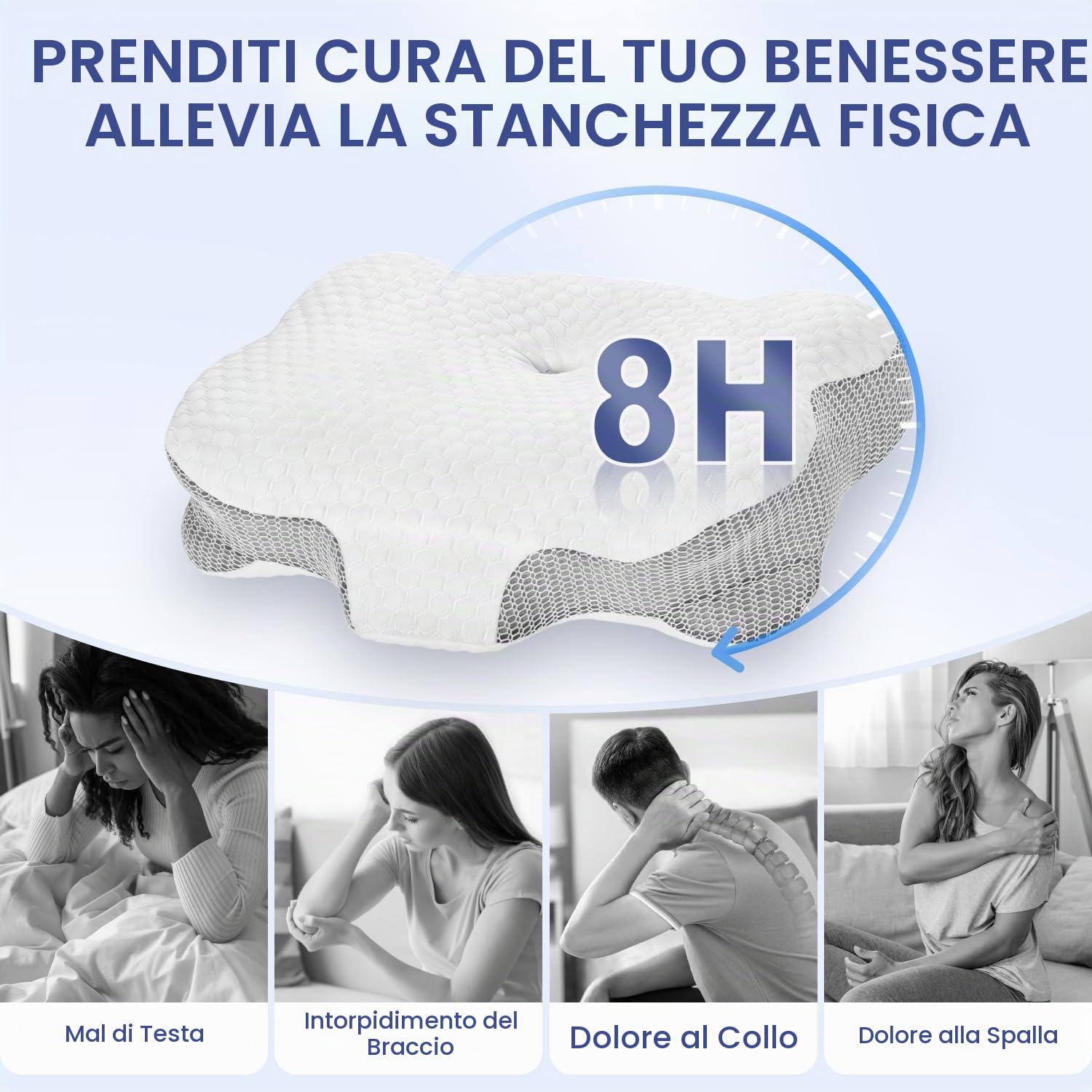 Cuscino Cervicale per Dormire - Cuscino Ortopedico in Memory Foam, Ergonomico, Supporto Collo Fianco/Schiena, Federa Sfoderabile e Lavabile, 58×40×13/10 cm (Cream)