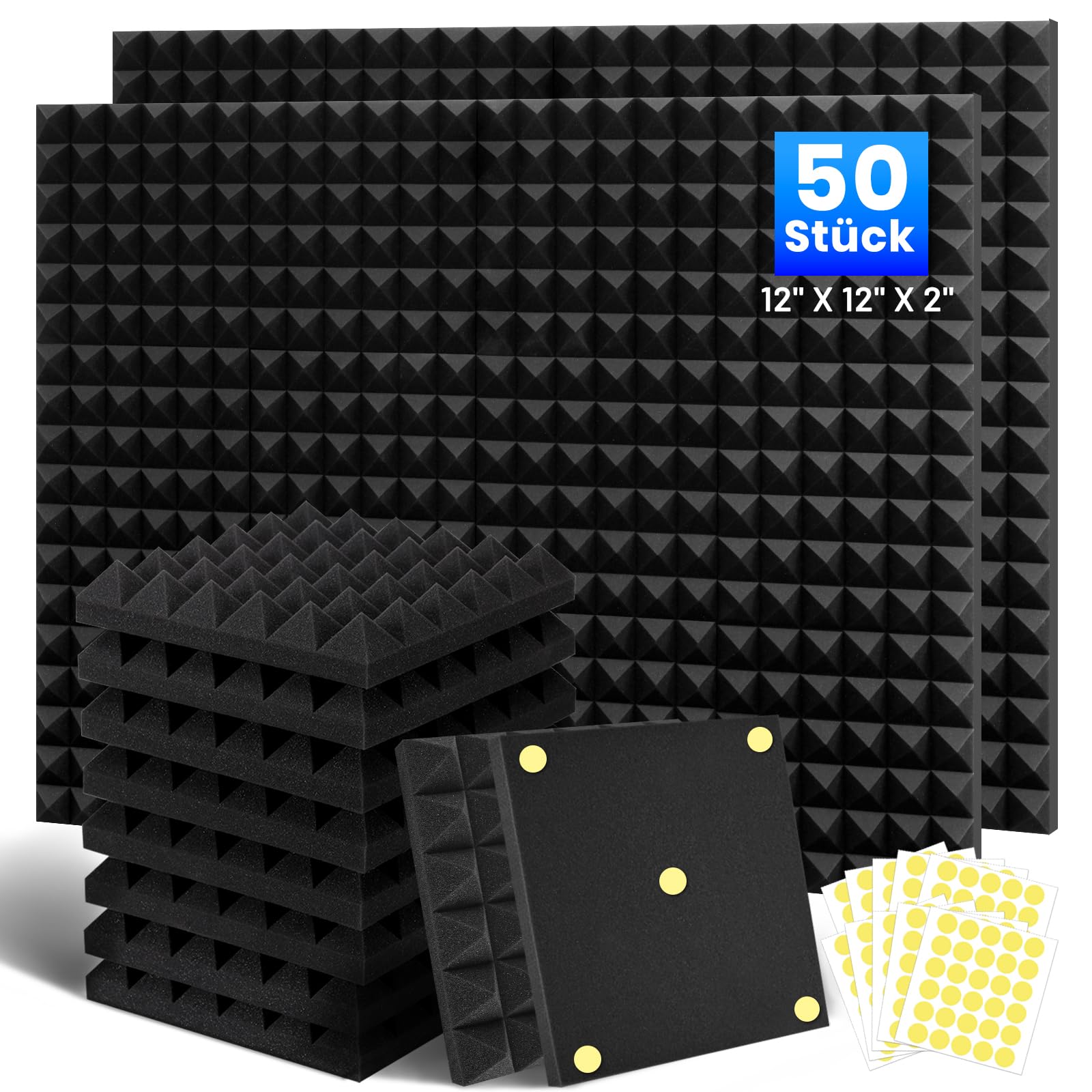 50 Stück Akustikschaumstoff Schallschutzplatten, 5 X 30 X 30 CM Schalldämmung Akustikpaneele, Schallschutz Akustikschaumstoff, Akustik Schaumstoffplatten für Aufnahmestudio, Heimbüro, Spielzimmer