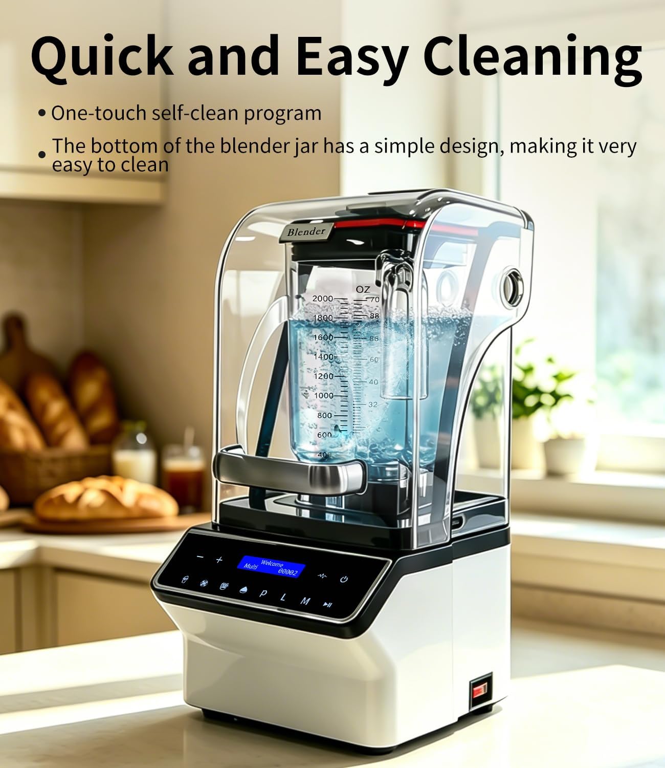 Commercial Blender with Sound Enclosure, 1800W Smoothie Blender with Preset Programs with DIY, 8-Cup, 9-Speed, White Quiet Blenders for Shake, Frozen Fruit, Drinks, Ice Crushing