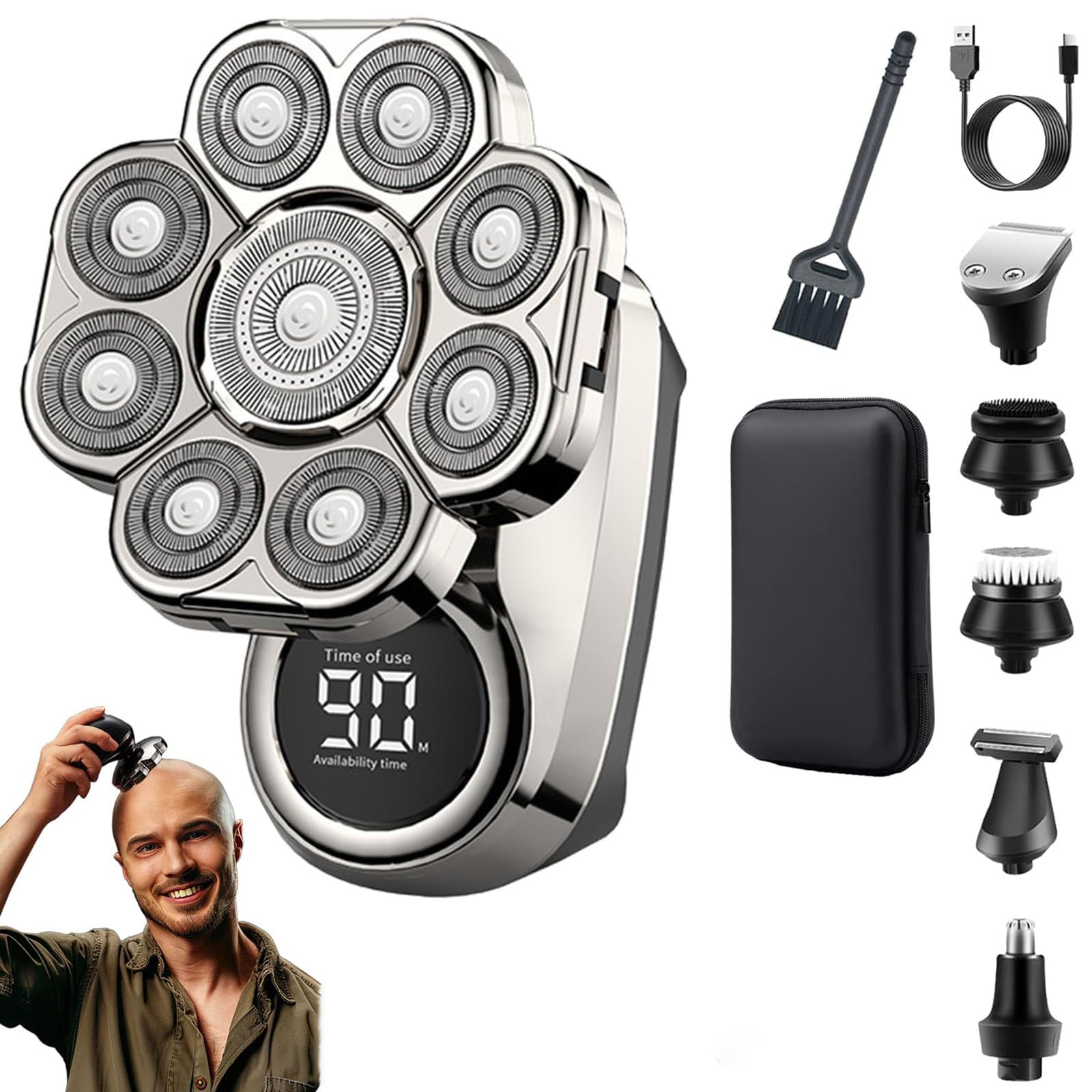 Bawldy 9.0 Rasoio, Bawldy Pro Head Shaver, 9D Floating Blade Heads, IPX7 Impermeabile Wet Dry Shaving, Ricaricabile Cordless Razor