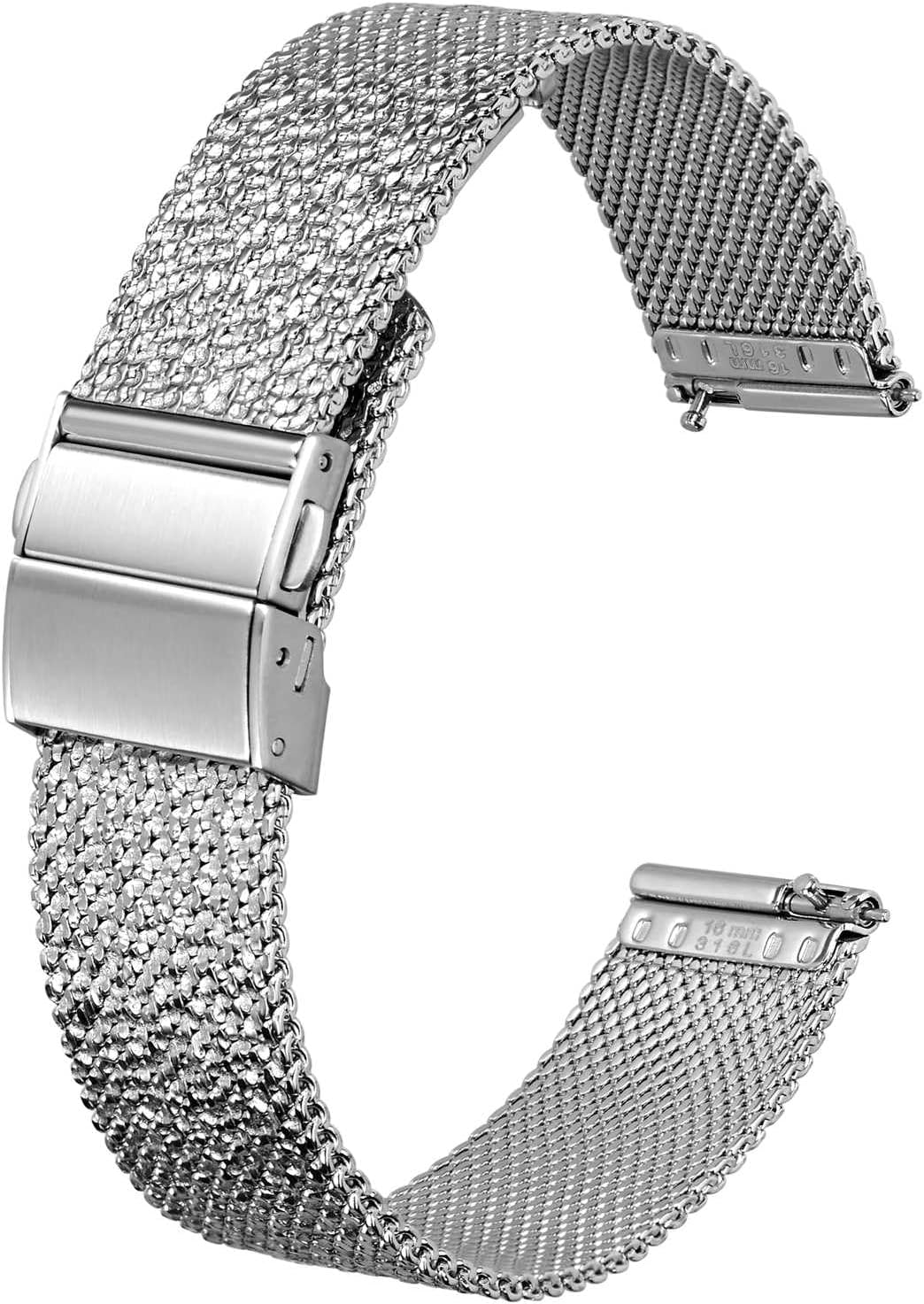 BISONSTRAP Mesh Watch Band for Women, 316L Stainless Steel Hammered Watch Strap, Foldover Clasp, Metal Replacement Strap, 12mm 14mm 16mm 18mm 20mm