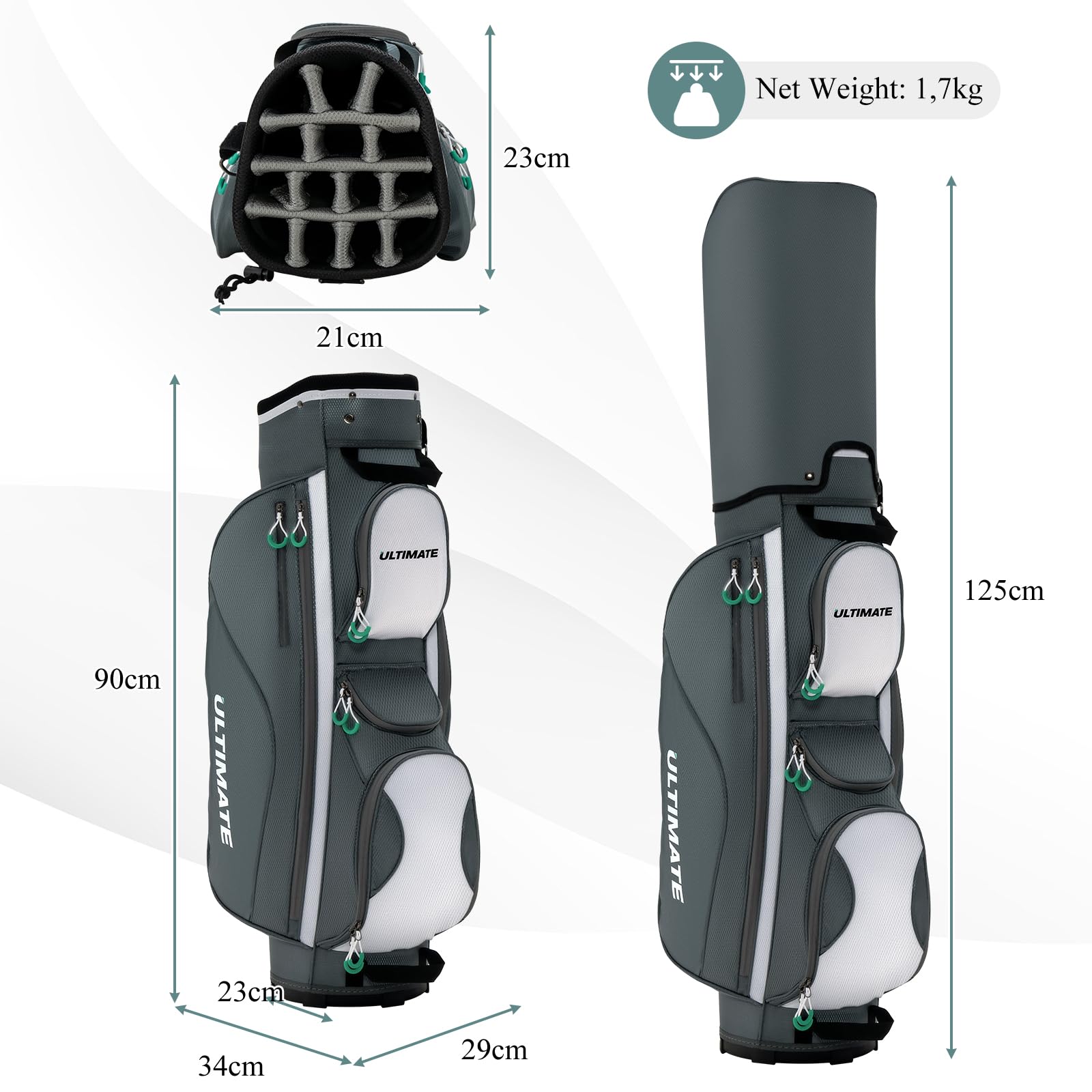 LIFEZEAL Borsa da carrello per mazze da golf con 14 divisori, borsa portatile per attrezzatura da golf con 7 tasche con cerniera, da portare a spalla o a mano