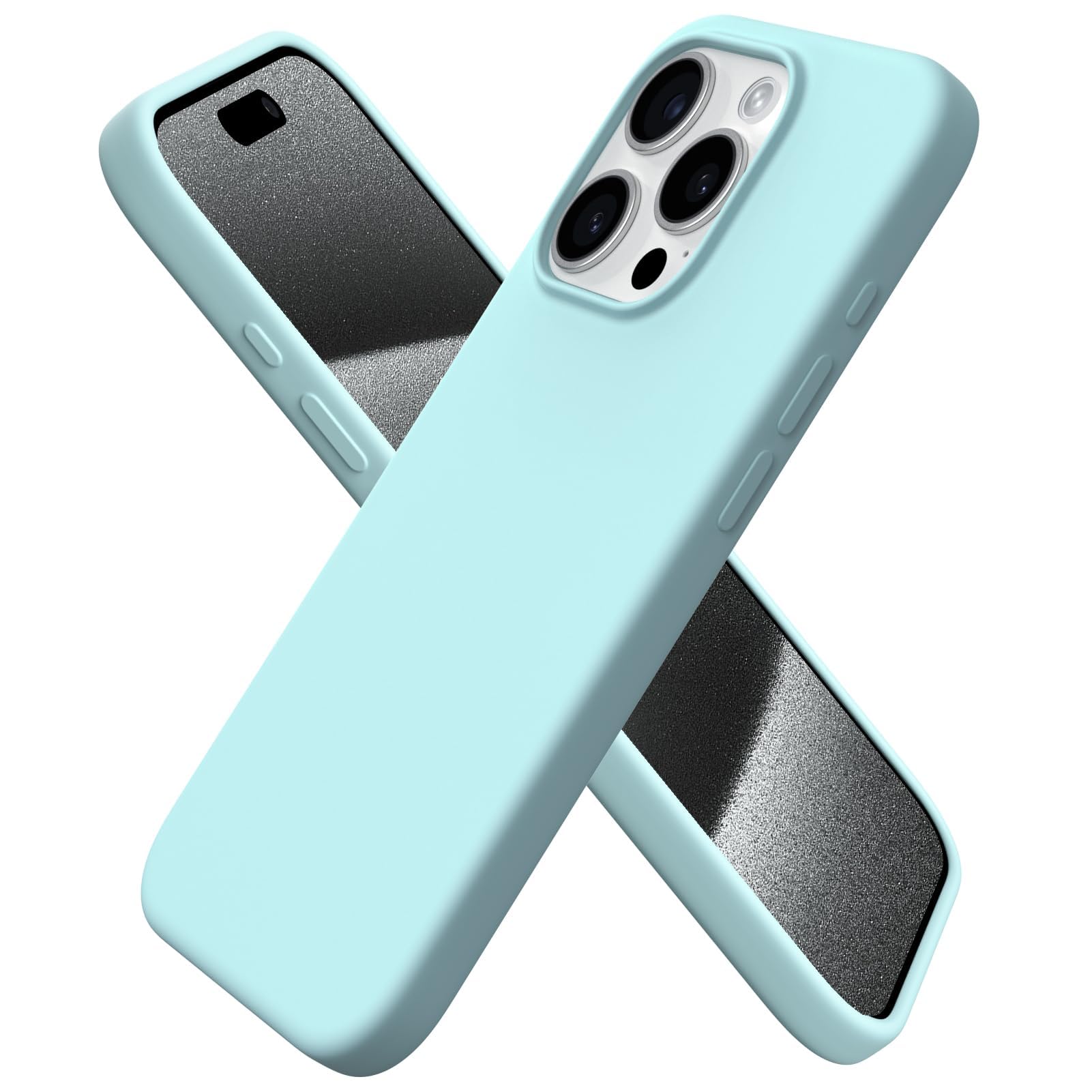 Photo 1 of ORNARTO Compatible with iPhone 15 Pro Case 6.1", Liquid Silicone 3 Layers Full Covered Soft Gel Rubber Cover, Shockproof Protective Slim Phone Case with Anti-Scratch Microfiber Lining-Aqua Blue
