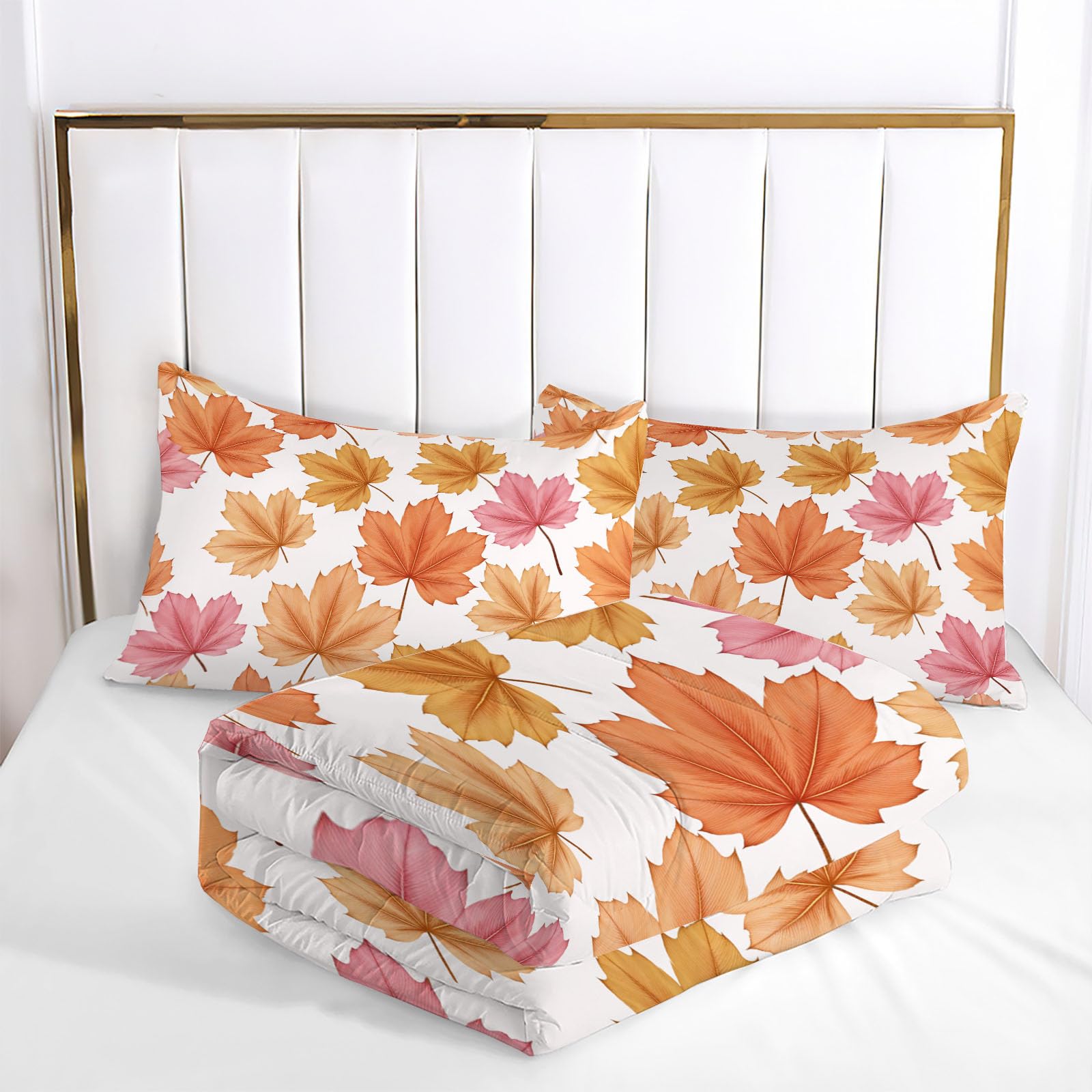 Piumino senza Fodera Matrimoniale Singolo Piante Ad Acquerello | Piumino Reversibile Foglie D'Acero Autunnali, Coperta 4 Stagioni, Trapuntino Letto per Camera da Letto (140x200cm )