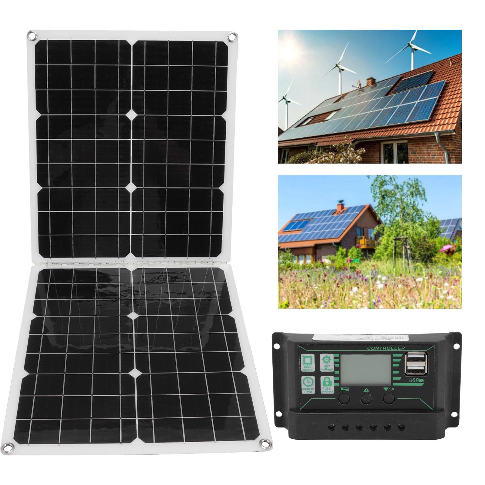 Hyuduo Pannelli Solari da 50 W, Pannello Solare Pieghevole in Polisilicio 2A Pannello Solare Portatile, Alta Efficienza di Conversione per la Ricarica della Batteria dell'auto per, Viaggi in