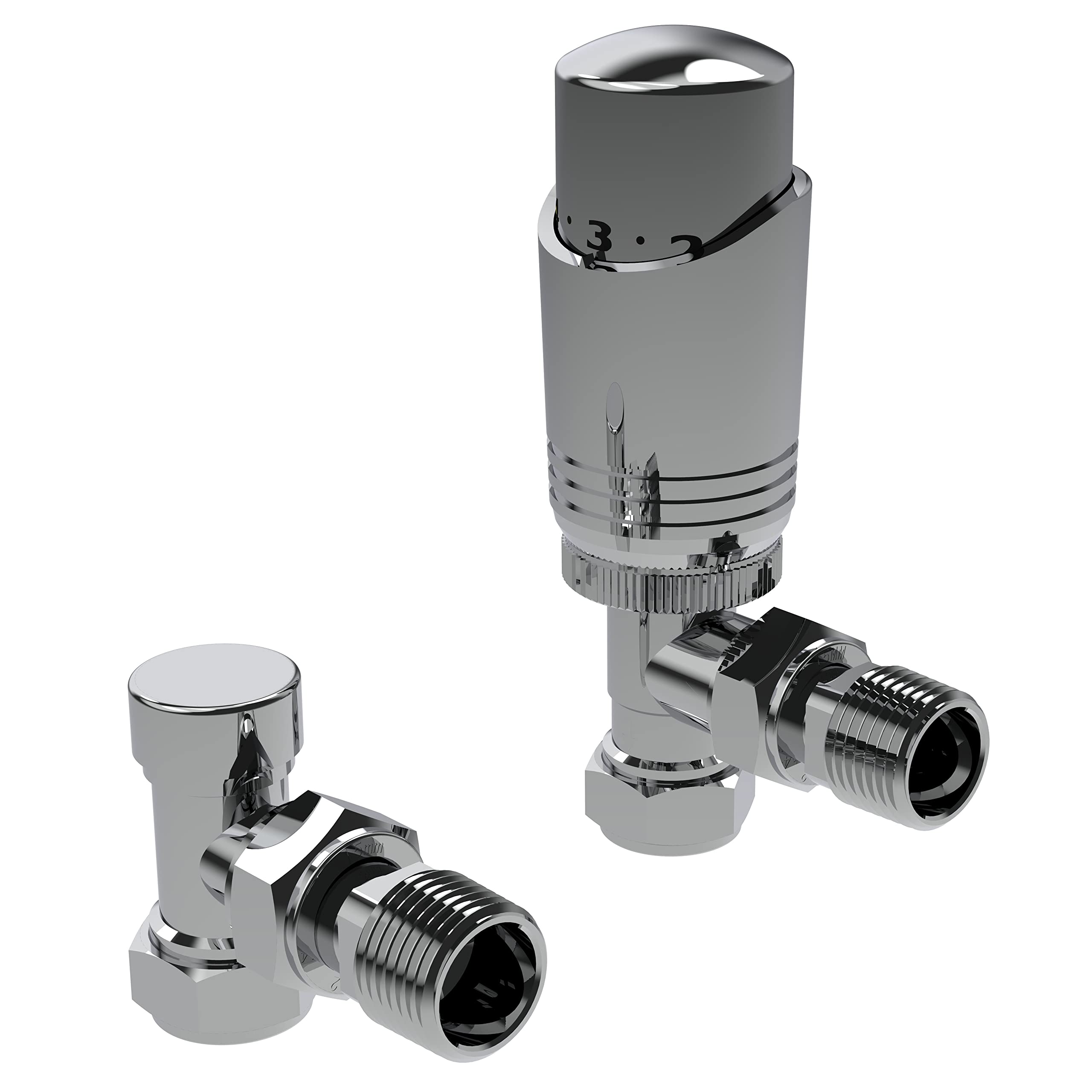 Designer Chrome Thermostatic Radiator Valve Trv Twin Pack - Angled 5055681440107