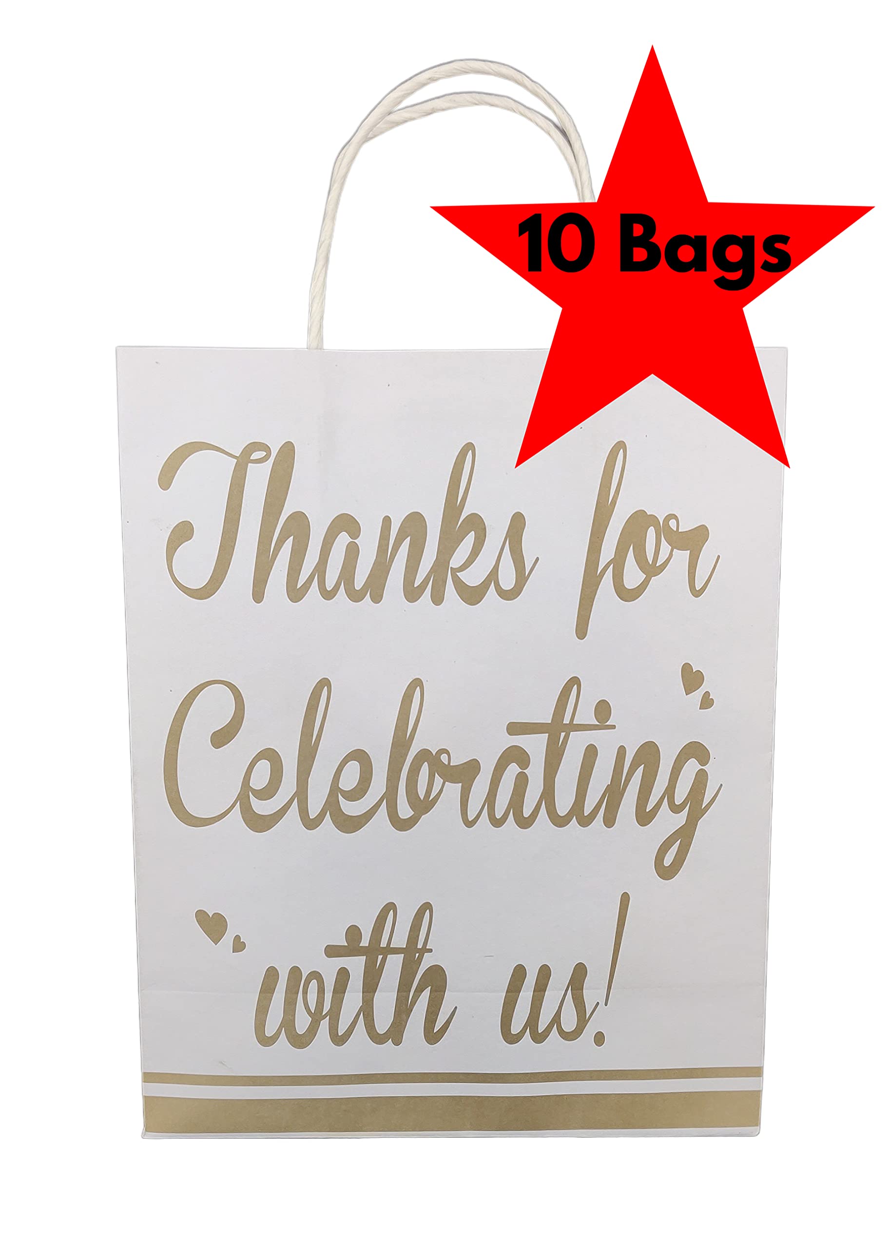 Arrow Paper Products Thank You Printed Paper Gift Bags for Return Gifts, Weddings, Birthday, Holiday Gifting & Presents, White, Pack of 10, Size 17.78 x 7.62 x 22.86 cm 2
