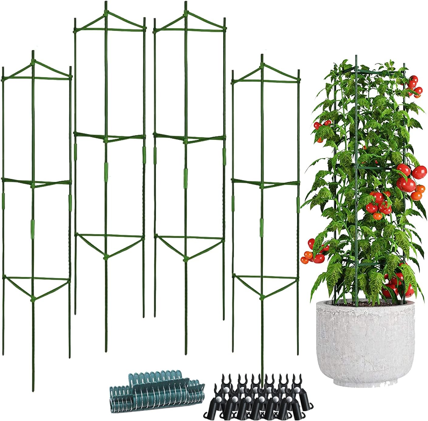 NuaiYrod Tomato Cage 48 Inches 4-Pack Vegetable Trellis Cucumber Trellis Garden Cages for Vegetables Garden Stakes for Bean Tomatoes Cages for Vertical Climbing Plants Flowers Fruits