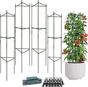 NuaiYrod Tomato Cage 48 Inches 4-Pack Vegetable Trellis Cucumber Trellis Garden Cages for Vegetables Garden Stakes for Bean Tomatoes Cages for Vertical Climbing Plants Flowers Fruits