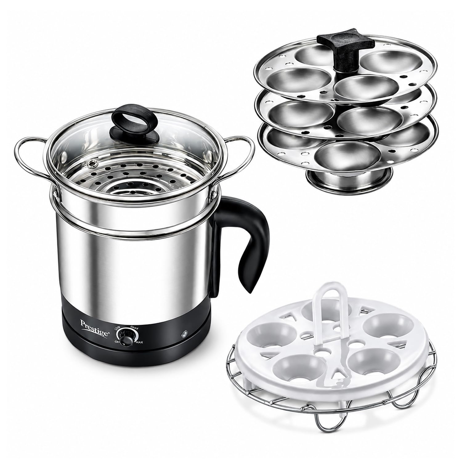 Prestige PMC 3.0+ 1.5L Cooker with Idli Stand & Egg Rack