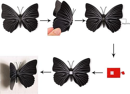 Miniatura 3 de Amaonm 24 mariposas artificiales realistas en 3D Arte decorativo para manualidades Con adhesivo para pared Decoración para habitación para niños