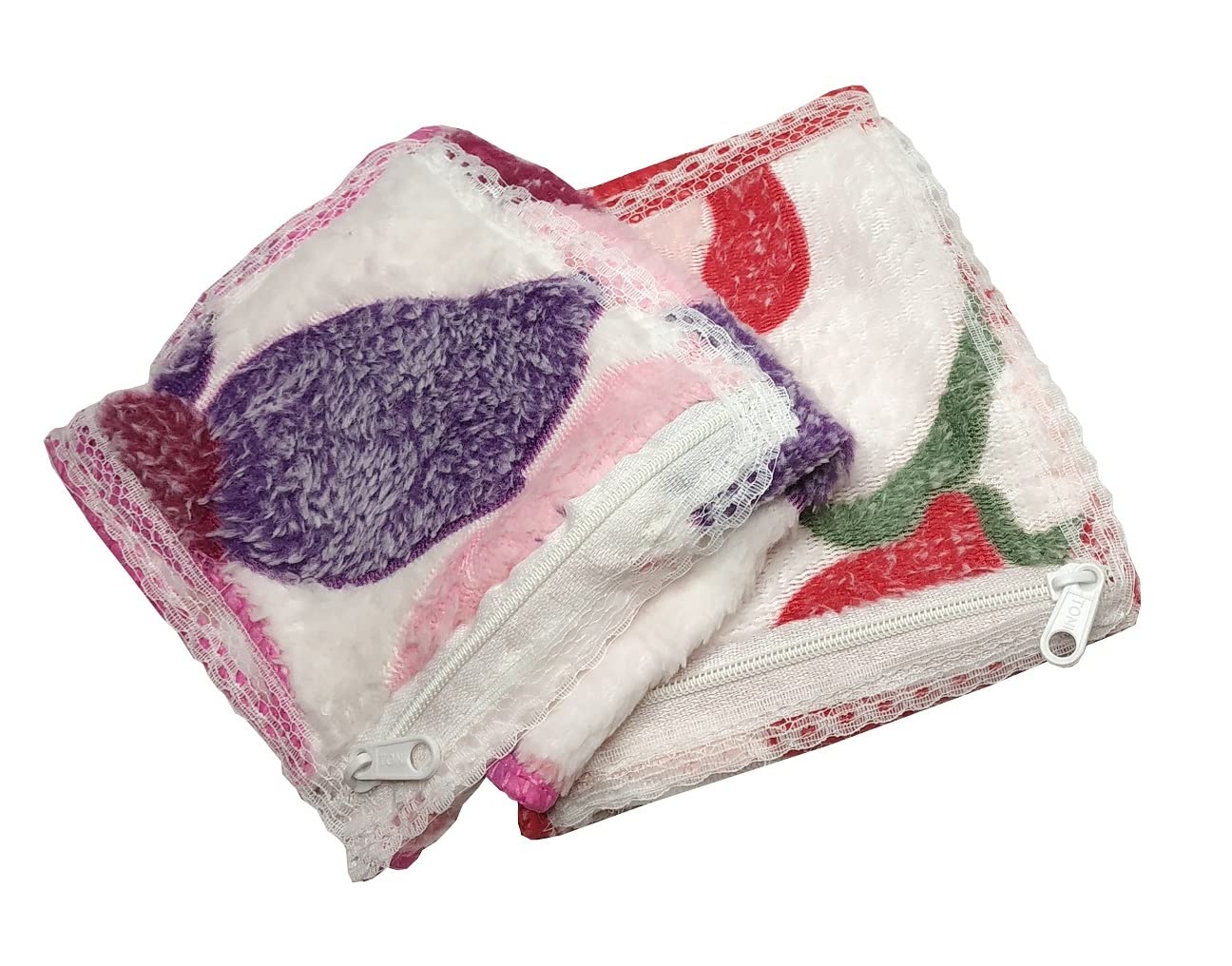 Set of 2 Pcs Multicolor Women's/Girl's Pure Soft Cotton Towel with Zipper Hankies/Hanky/Handkerchief-image-4