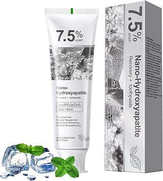 7.5% Nano Hydroxyapatite Toothpaste Helps Remineralize, 1 PCS | Protects Enamel, Dentist-Formulated Whitening Toothpaste for Sensitive Teeth, Natural Peppermint, Fluoride-Free, 4.23 OZ