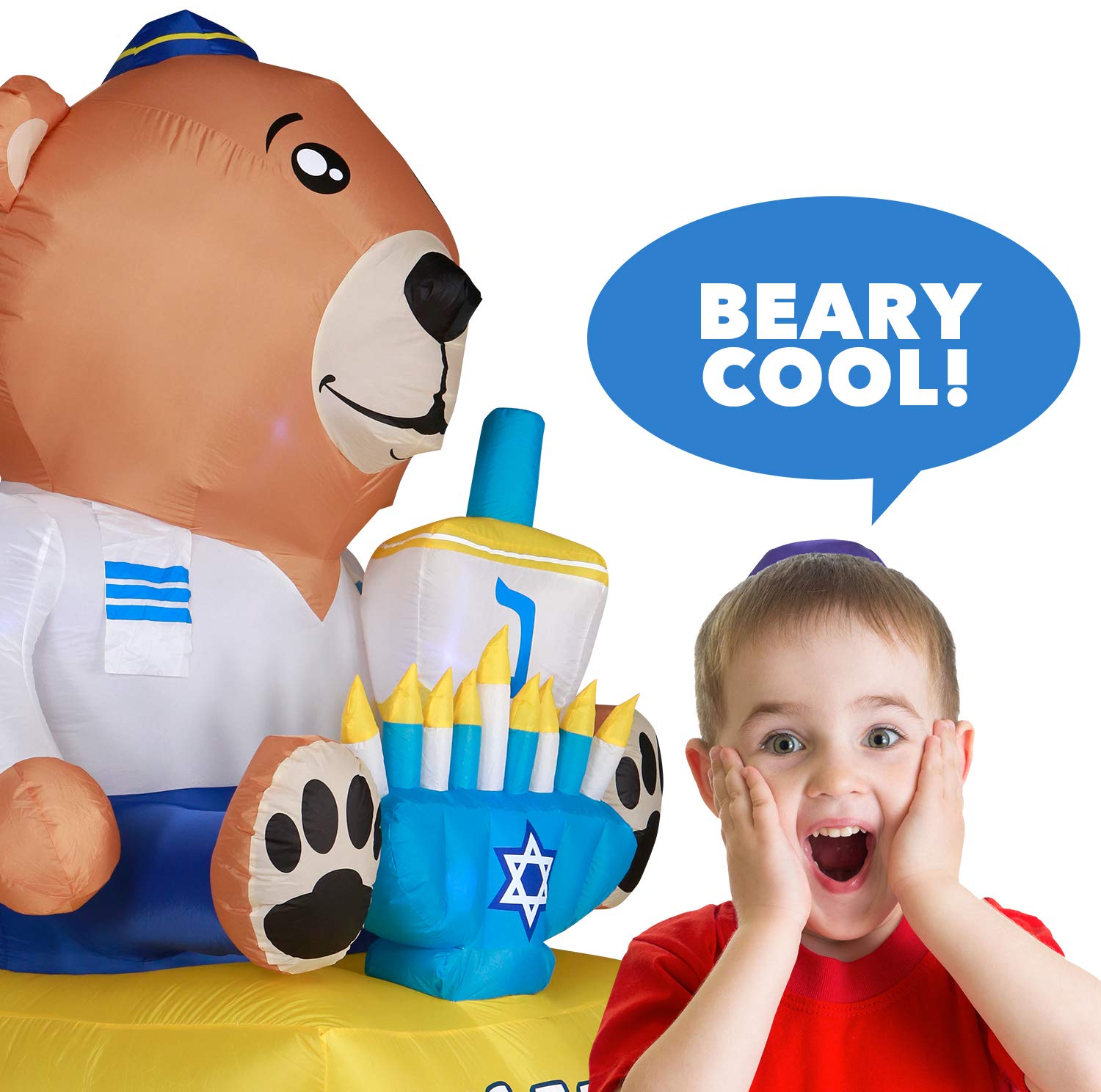 Holidayana Hanukkah Bear Yard Inflatable 8 ft Tall Hanukkah Bear