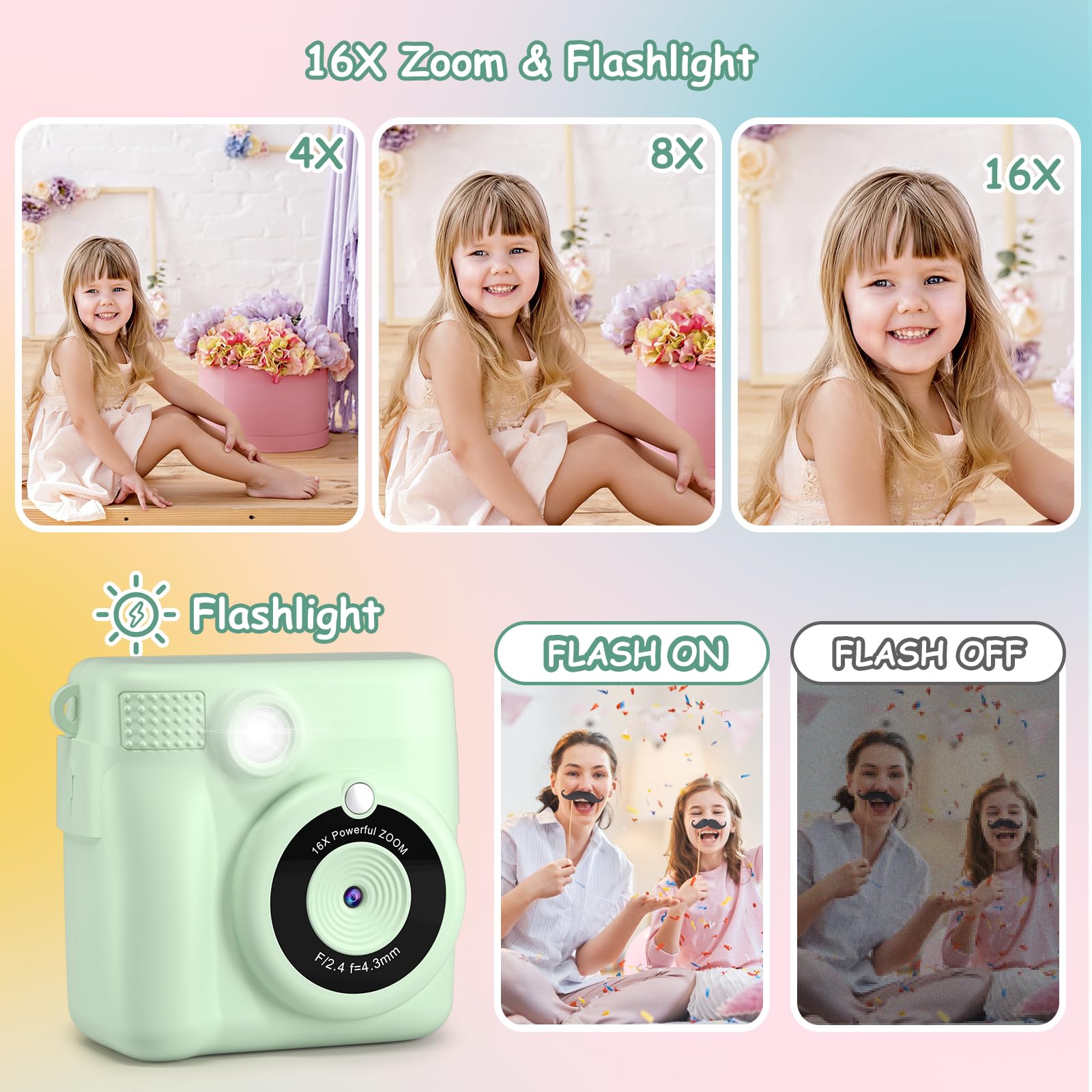 Macchina Fotografica Bambini Istantanea, GREENKINDER 2.4 Pollici/1080P Fotocamera Istantanea Bambini con 32GB Scheda e Carta da Stampa, Fotocamera Digitale Bambini per Ragazze Ragazzi da 3-12 Anni