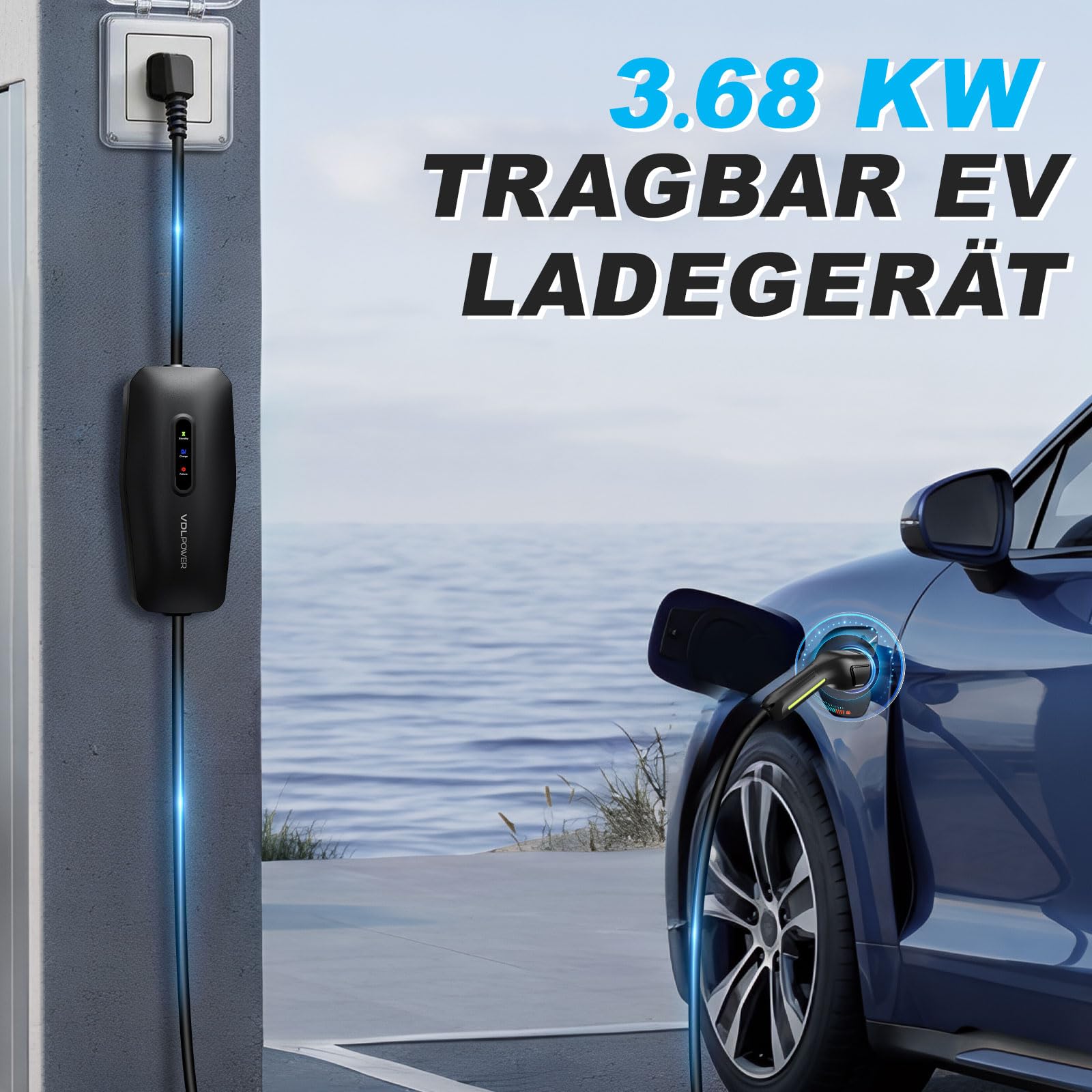 Ladekabel Typ 2, 3.68KW /5M Ladekabel Elektroauto, 16A EV Ladegerät, Typ 2 für Elektrofahrzeuge mit Einphasigem EU-Schuko, IP65 Kompatibel mit Model Y/3, XC60, ID.3, ID.4