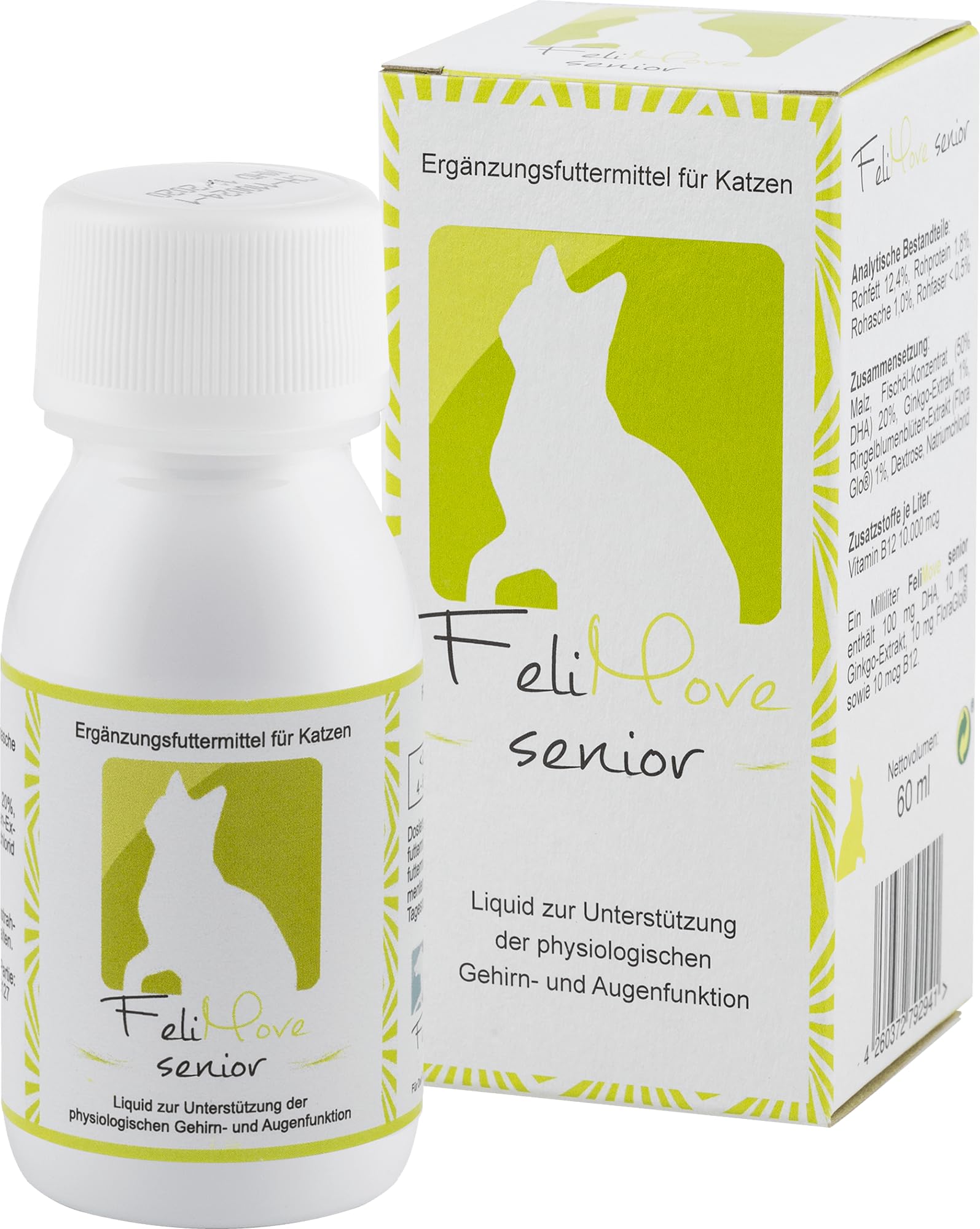 Dreierpack | Senior Liquid (3 x 60 ml) - für Katzen Senioren zur Unterstützung für Augen und Gehirn im Alter | Mit DHA, Ginkgo, FloraGlo, B12