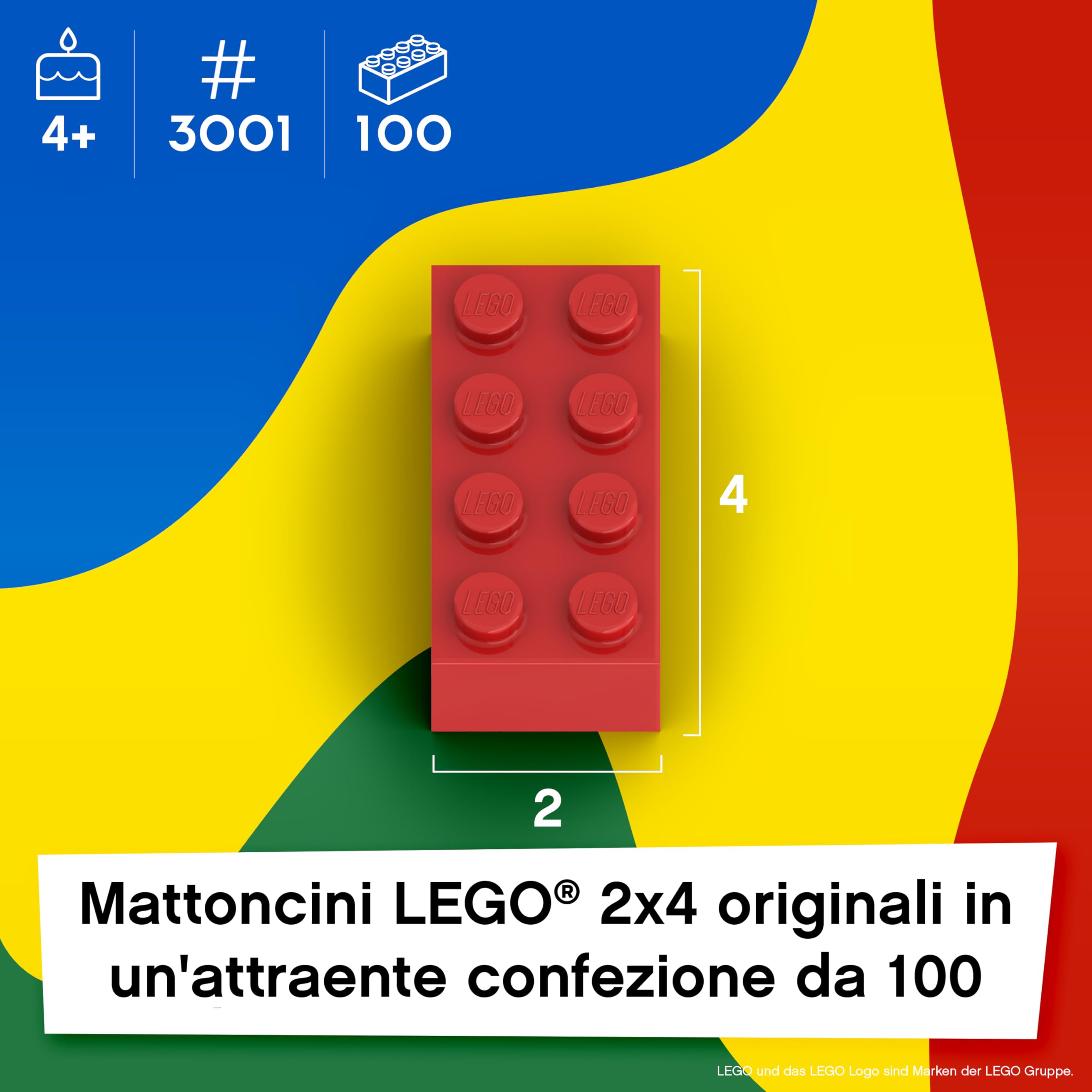 LEGO mattoncini misti 2x4, 100 mattoncini LEGO sfusi - Pezzi sfusi da 4 anni, set misto originali | BASIC Bricks (3001)
