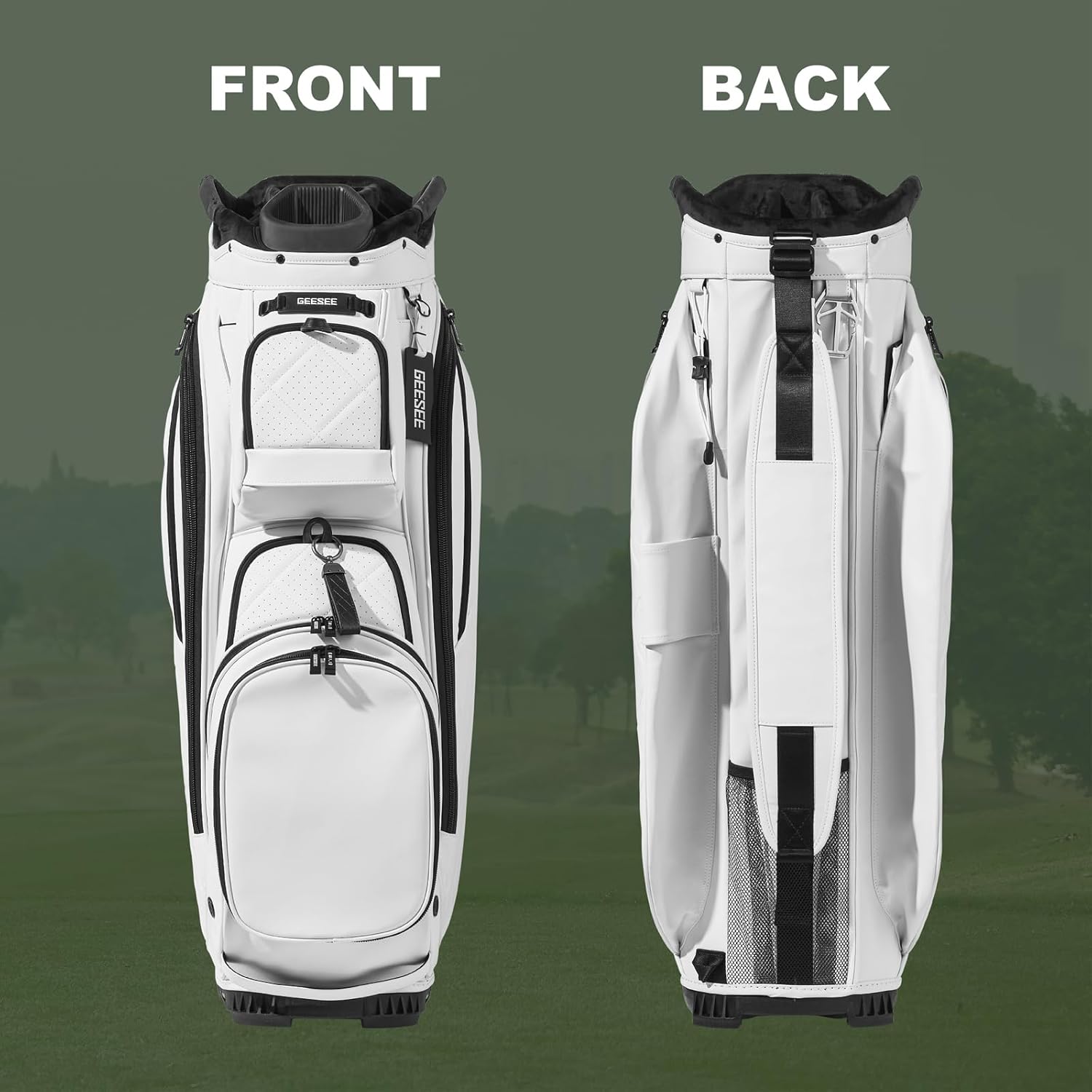 14 Way Golf Cart Bag with Premium PU Leather, Lightweight Golf Bag for Men and Women, Multiple Pockets with Magnetic Pocket, Includes Rain Cover