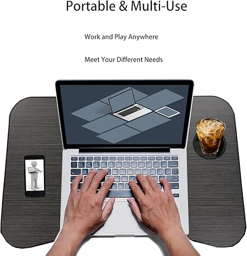 Miniatura 6 de RIYONHO Escritorio plegable para computadora portátil, mesa de cama plegable portátil de 19 pulgadas, bandeja de escritorio para computadora