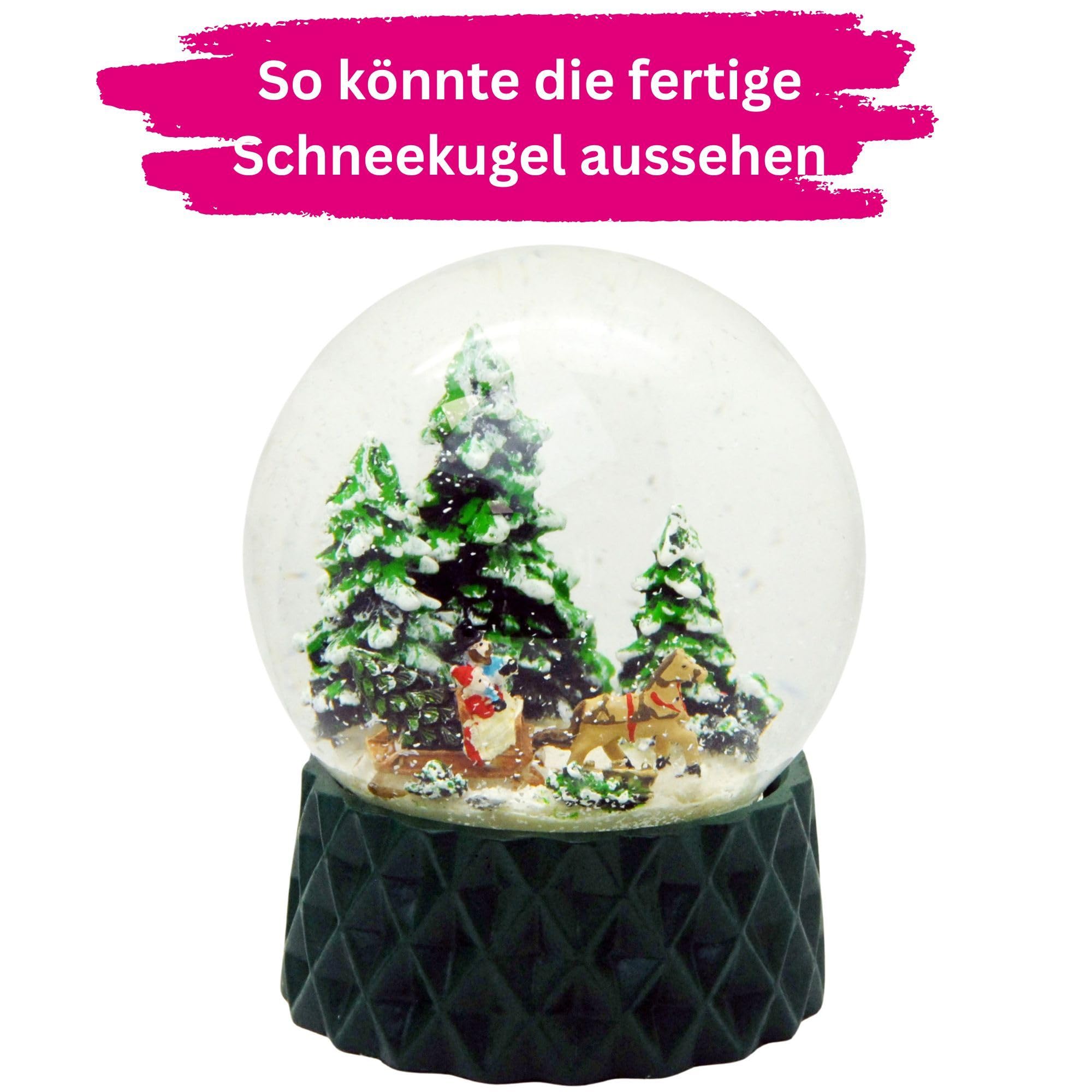 Juego de manualidades DIY Bola de nieve Do it Yourself con bola de cristal y base de poliresina verde redondo cúbico – 100 mm de diámetro – bola de purpurina individual * 40107