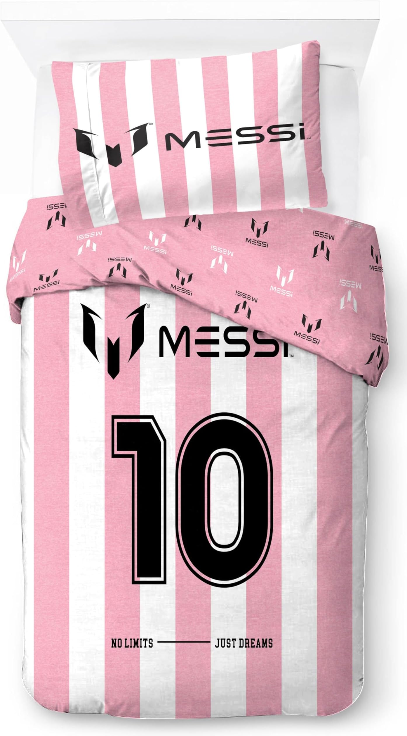 Jay Franco Messi Football Duvet Cover Set – Kids Super Soft Bedding with Pillowcase, COVER ONLY Comforter Not Included, Pink, 2 Piece Single