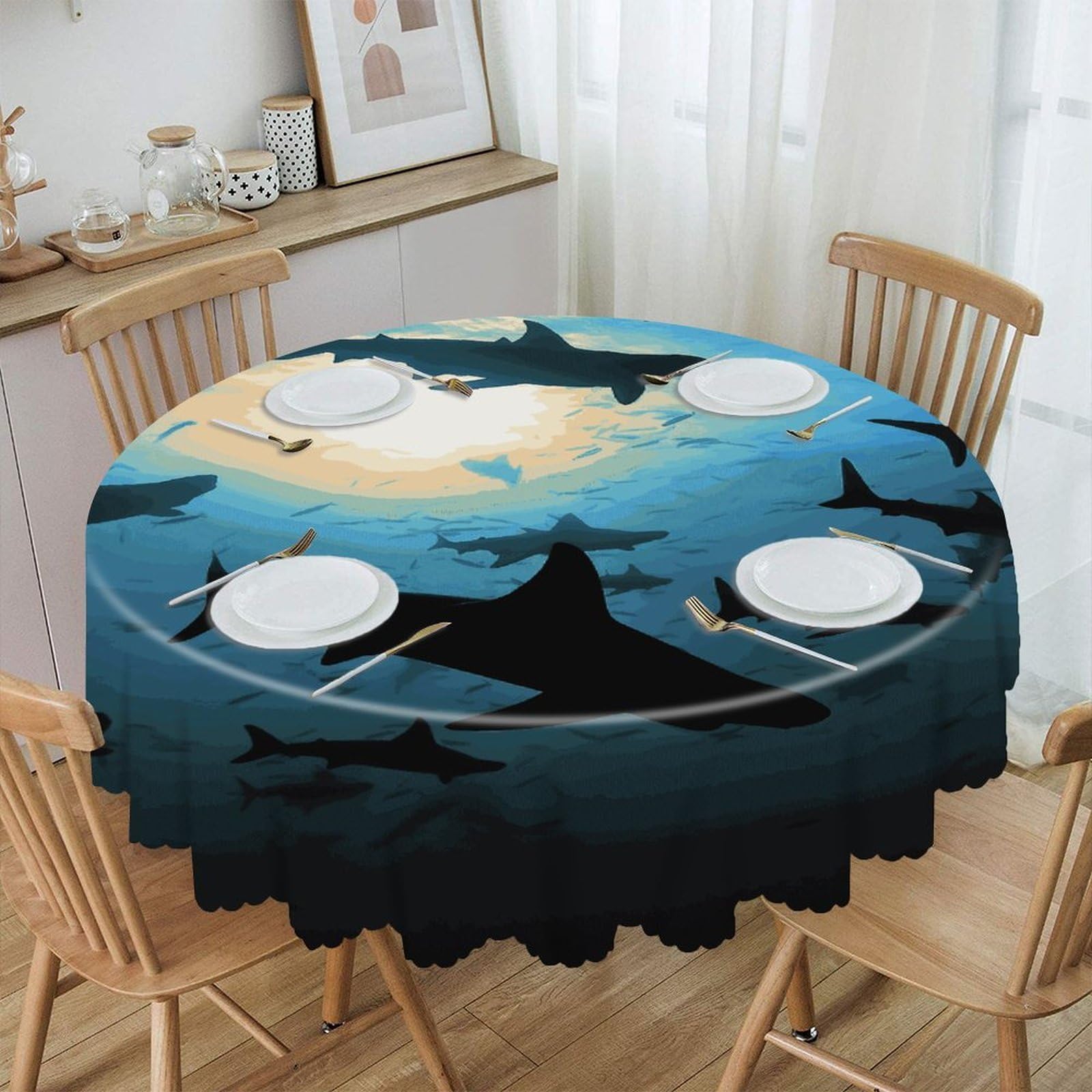 FekiLoot Hammerhead Sharks Round Tablecloth 60 Inch Waterproof Heavy Duty Table Cloth Spillproof Washable Table Cover Wrinkle Resistant Tablecloths Decorative Table Cloths