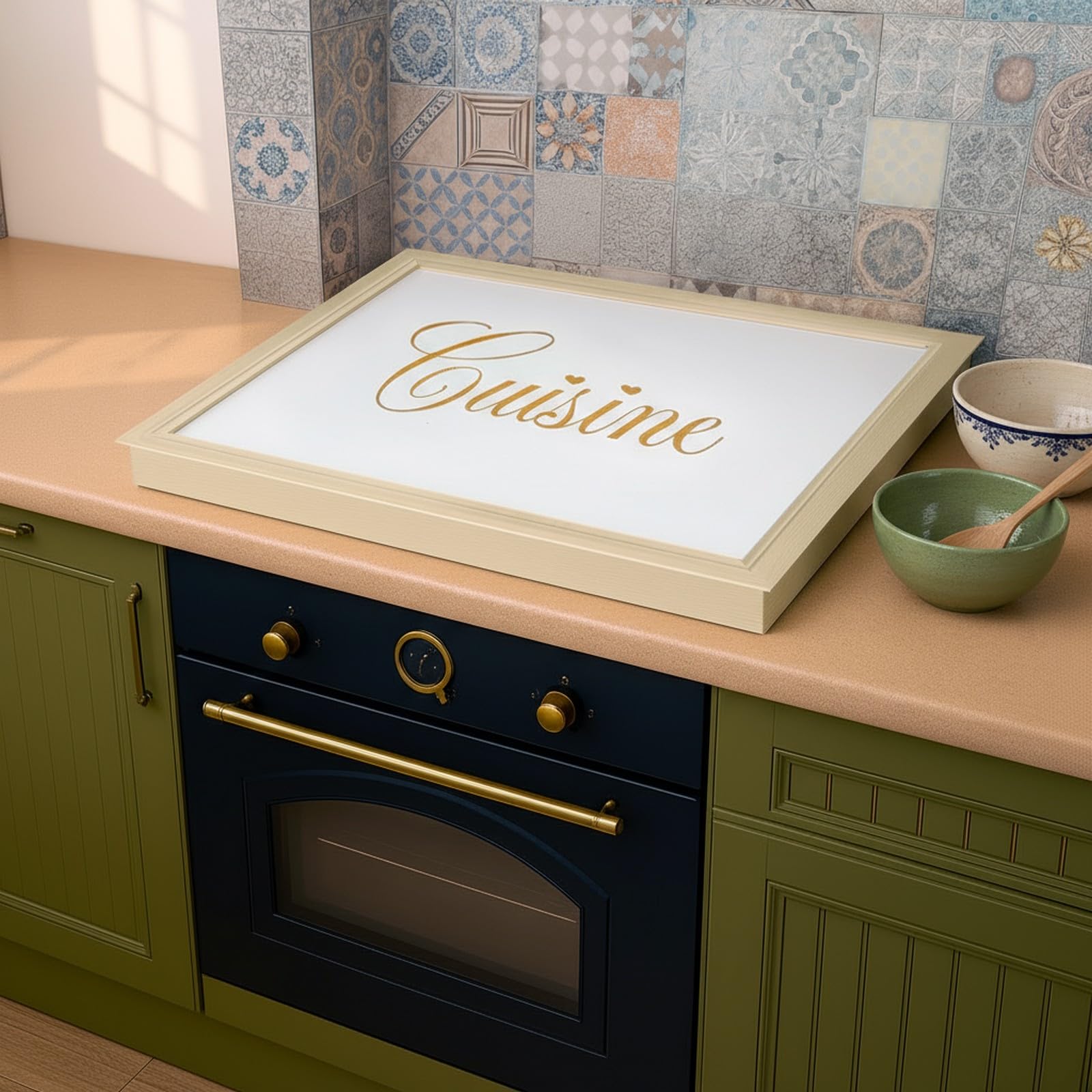 PARAMAISON Copripiano Cucina per Induzione e Gas 55x65 cm | Legno Effetto Marmo Tortora | Coperchio Protettivo Piano Cottura 4 Fuochi in Pezzo Unico