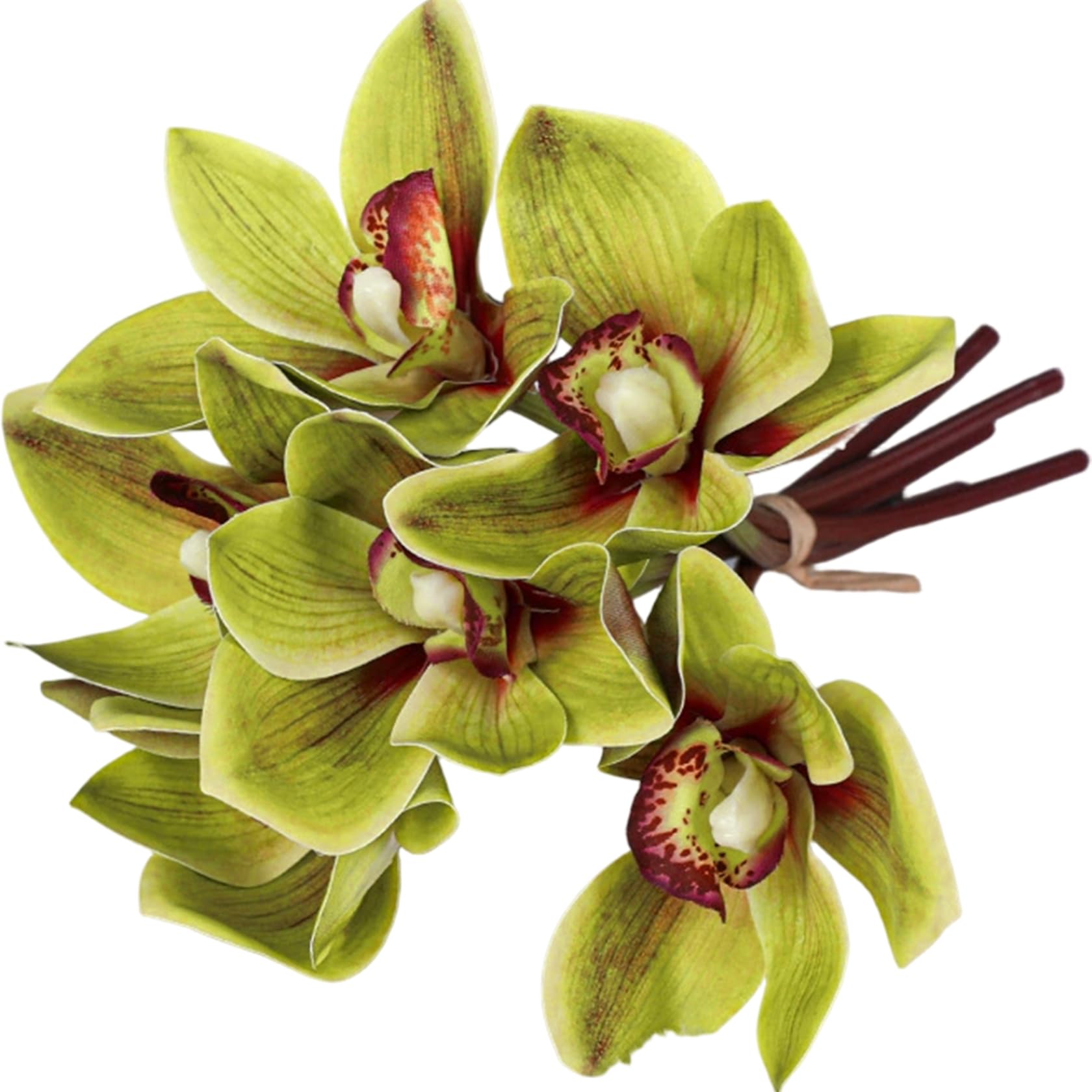 AwnsIMfreien 6Pcs Cymbidium Orchid 10 Inch Lifelike Green Color faux Orchid with Long Stems DIY Friendly Decorative Silk Flowers for Arrangement, Wedding, Party, Cymbidium