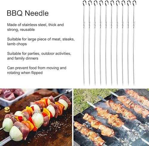 Miniatura 3 de Fydun 10Pcs Stainl Steel Barbe Flat Skewer Grilling Tool for Party Outdoor Activities 10Pcs Stainl Steel Barbe for Family